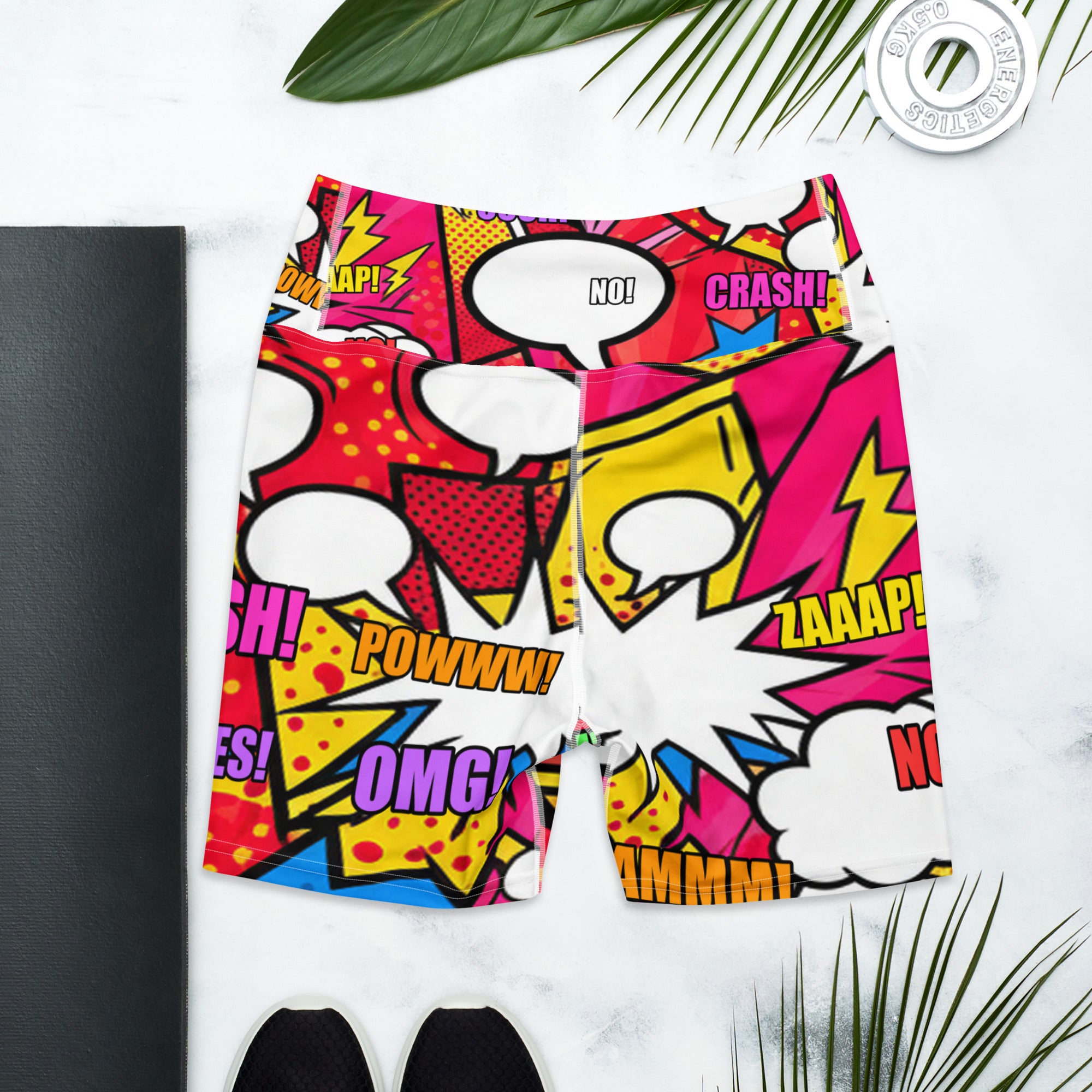Comic Pop Retro Red Yoga Shorts | GearBunch