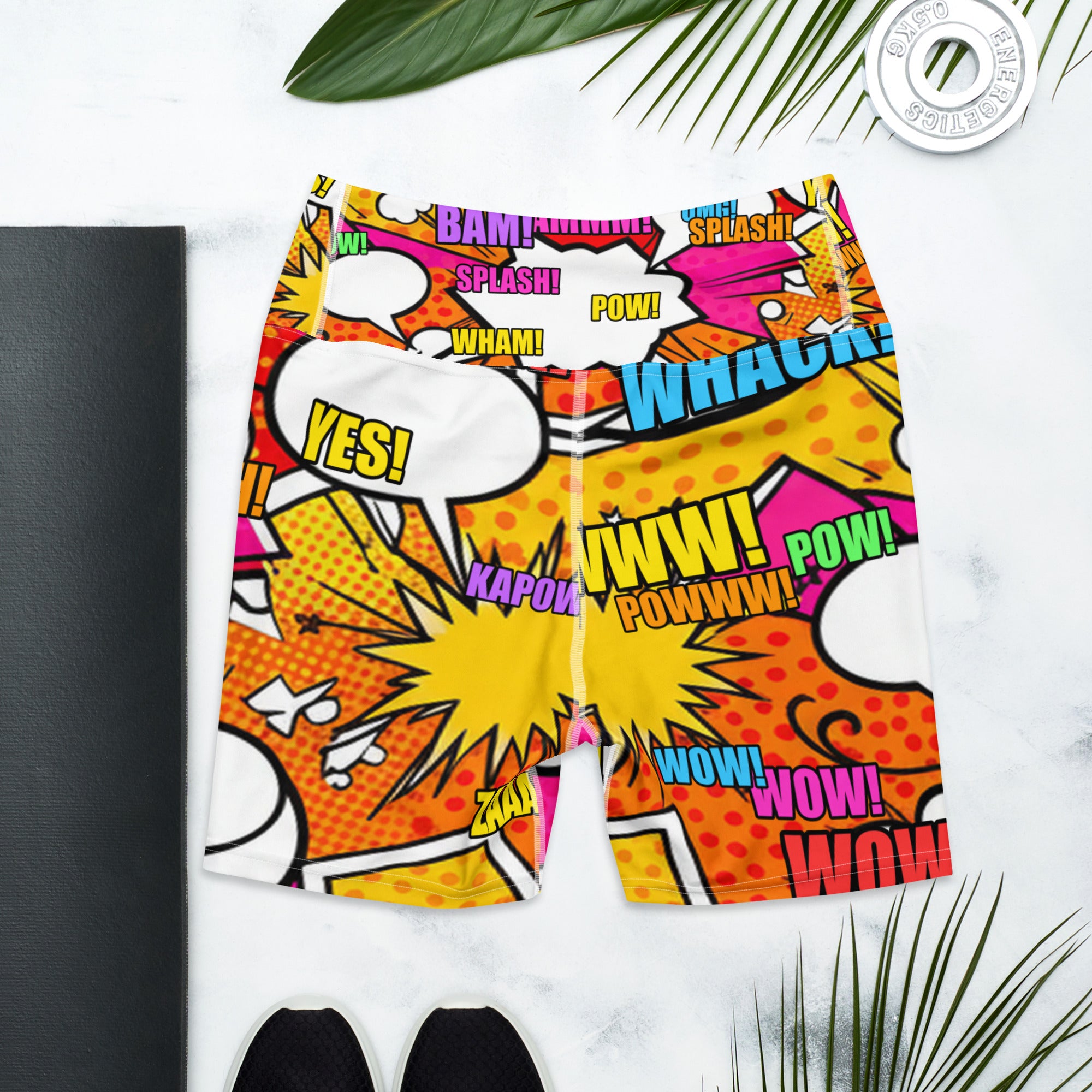 Comic Pop Sunset Orange Yoga Shorts | GearBunch