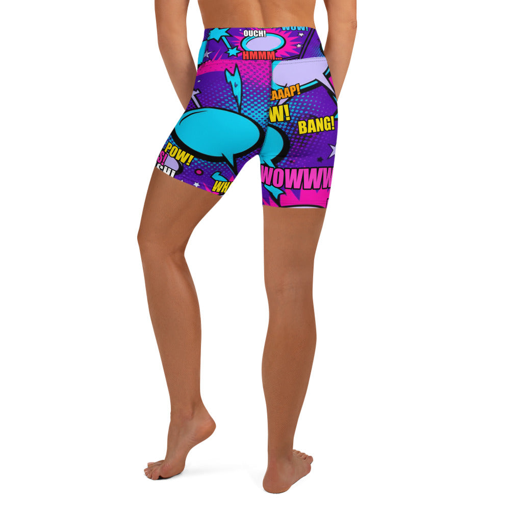 Comic Pop Galaxy Purple Yoga Shorts | GearBunch