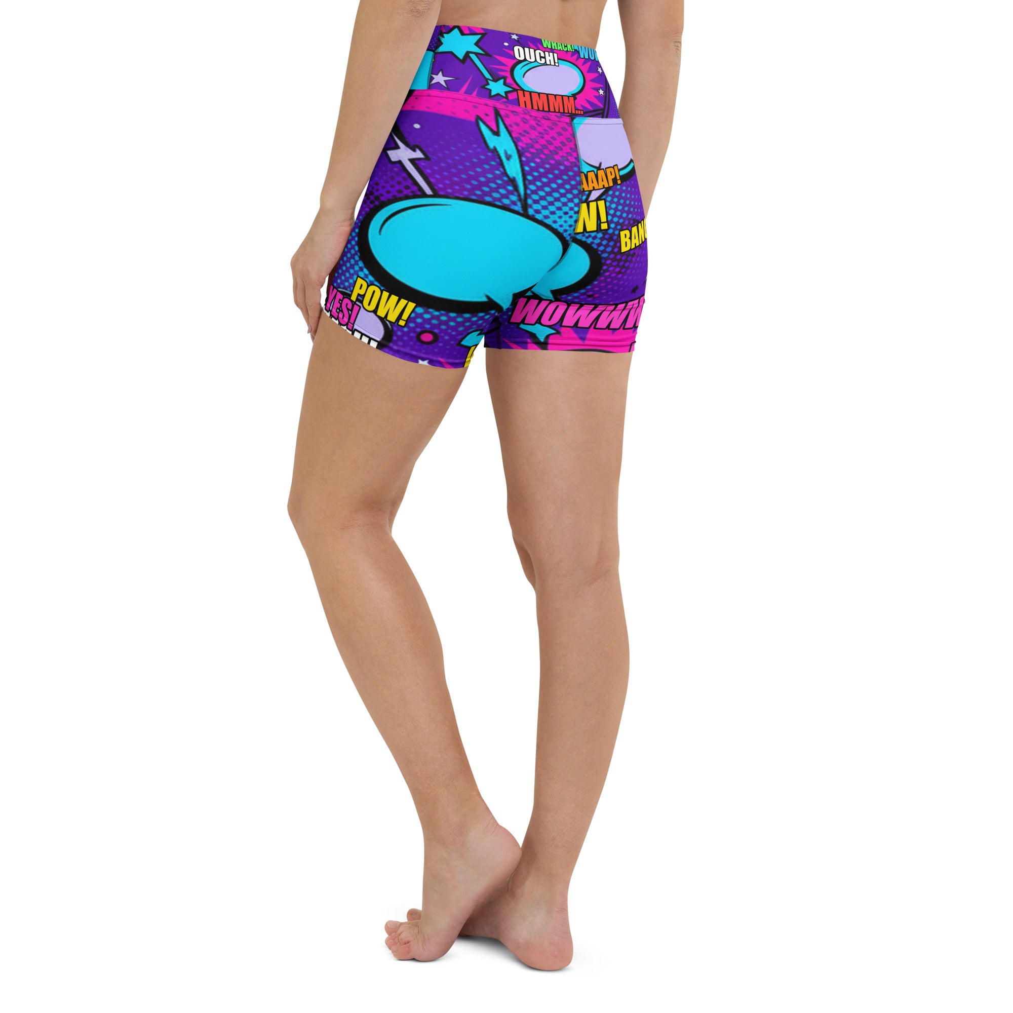 Comic Pop Galaxy Purple Yoga Shorts | GearBunch