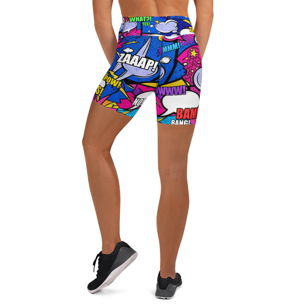 Comic Strip Cosmic Boom Yoga Shorts | GearBunch