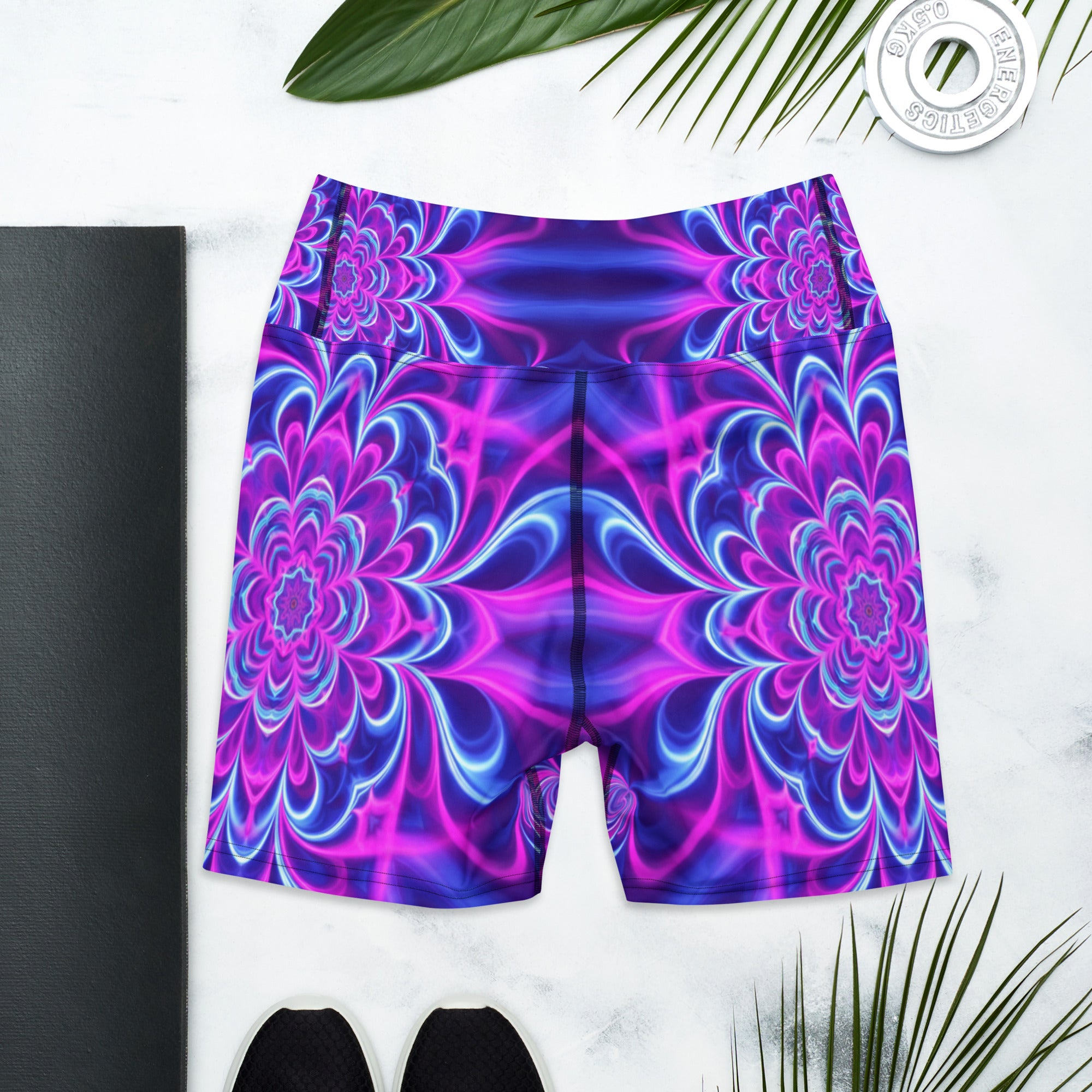 Psychedelic Ultraviolet Bloom Yoga Shorts | GearBunch
