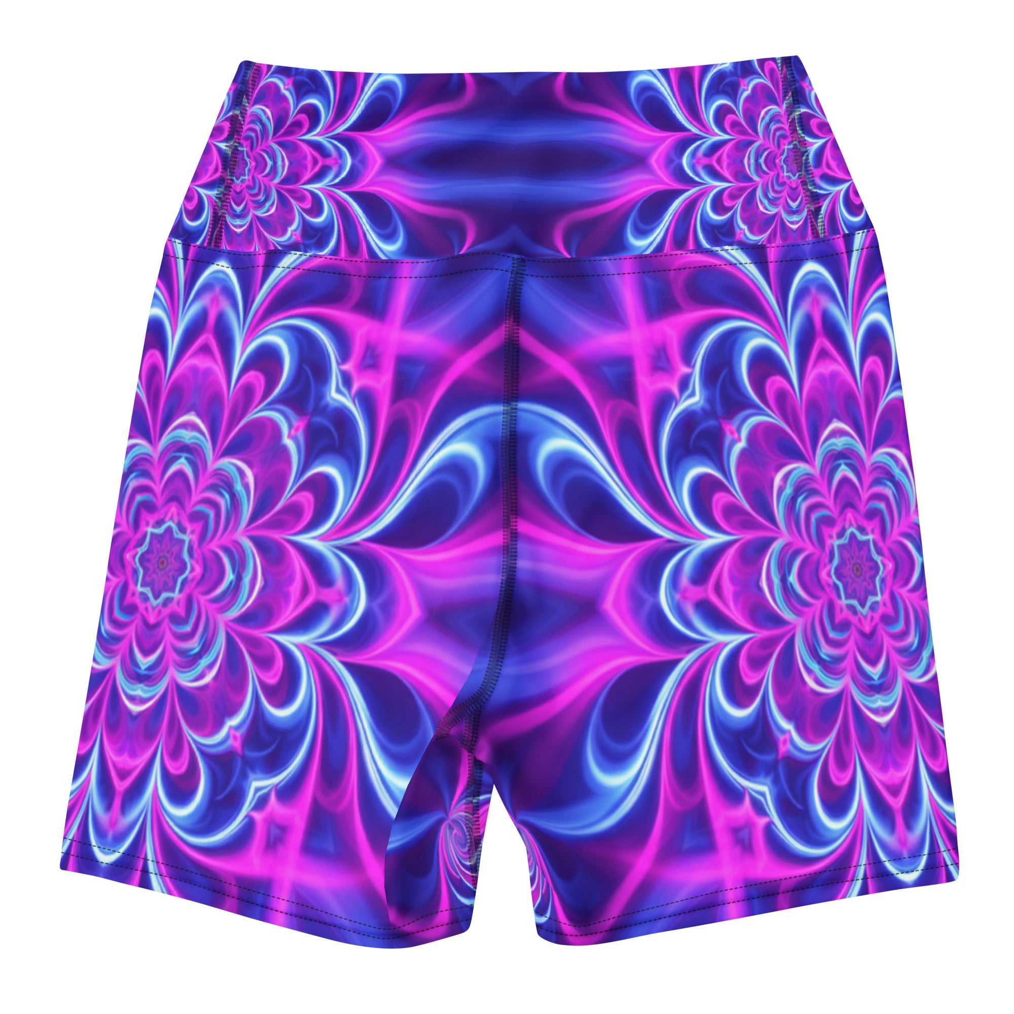 Psychedelic Ultraviolet Bloom Yoga Shorts | GearBunch