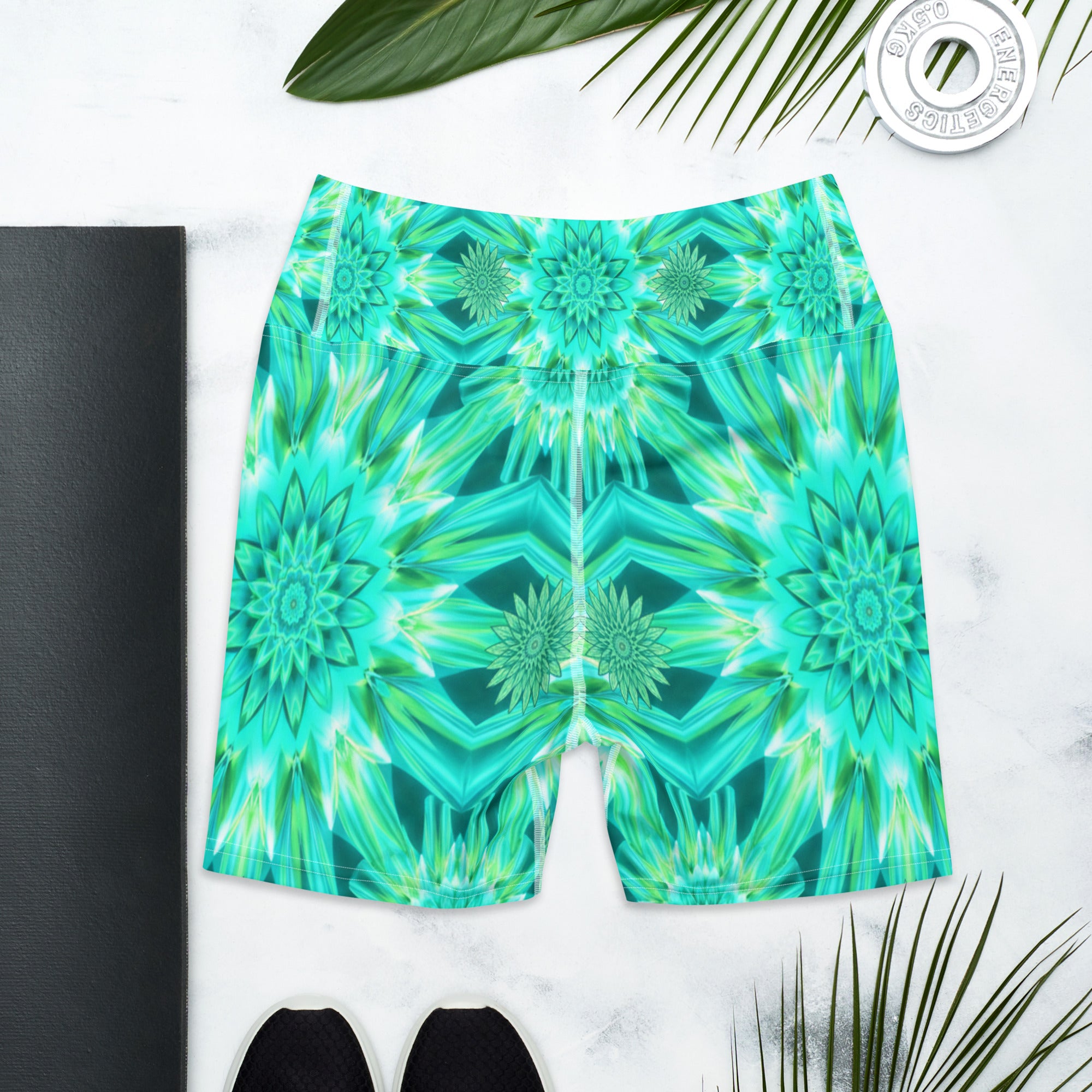 Psychedelic Mint Warp Yoga Shorts | GearBunch