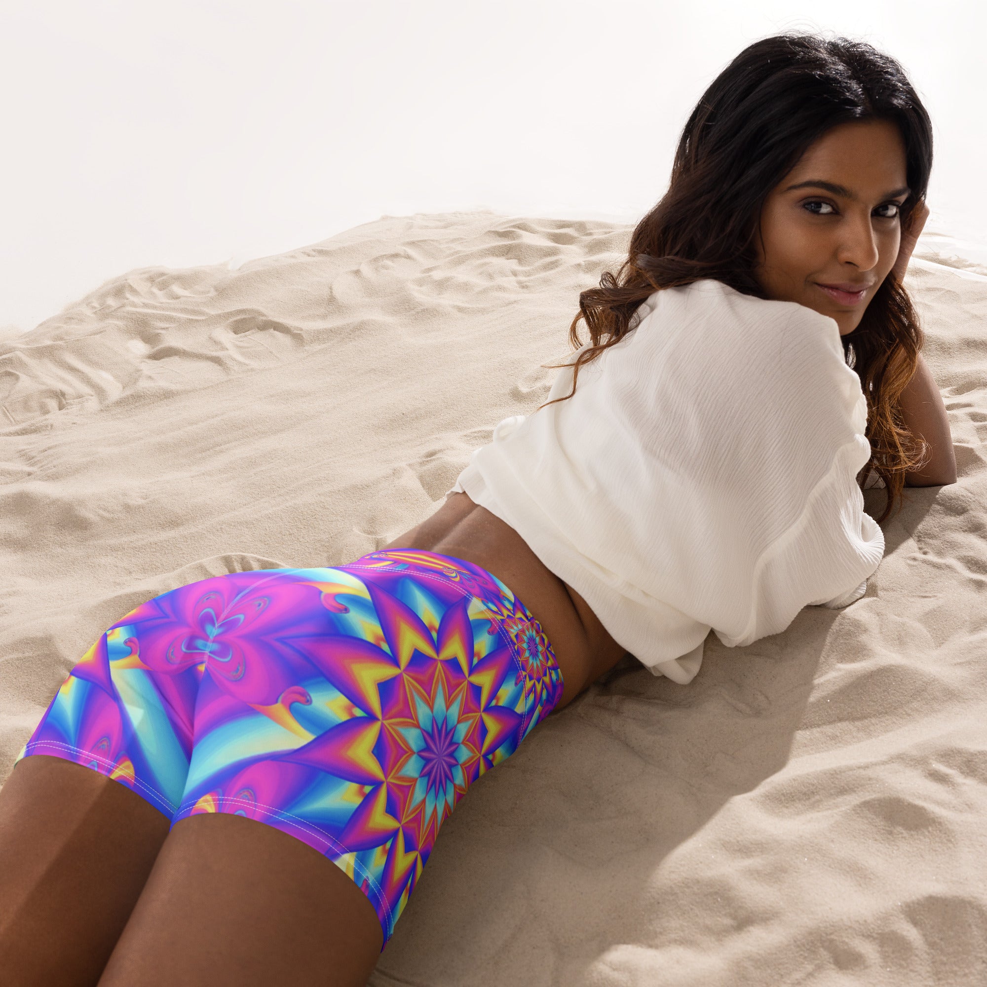 Psychedelic Candy Rave Yoga Shorts | GearBunch