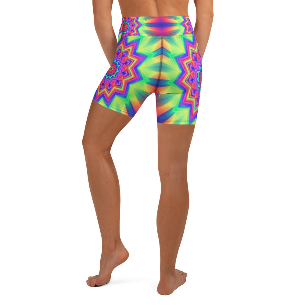 Psychedelic Starburst Prism Yoga Shorts | GearBunch