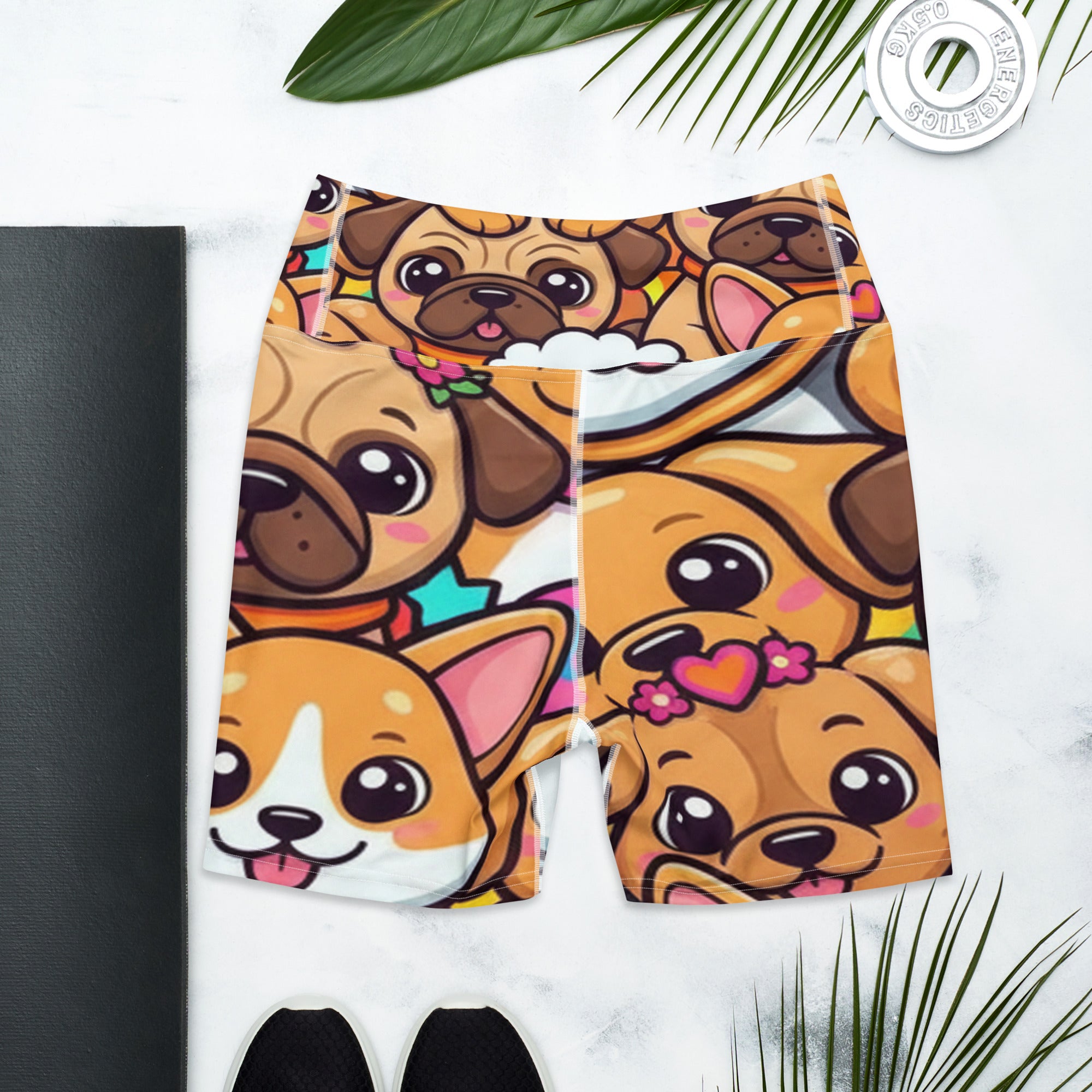 Vibrant Puppy Pile Yoga Shorts | GearBunch
