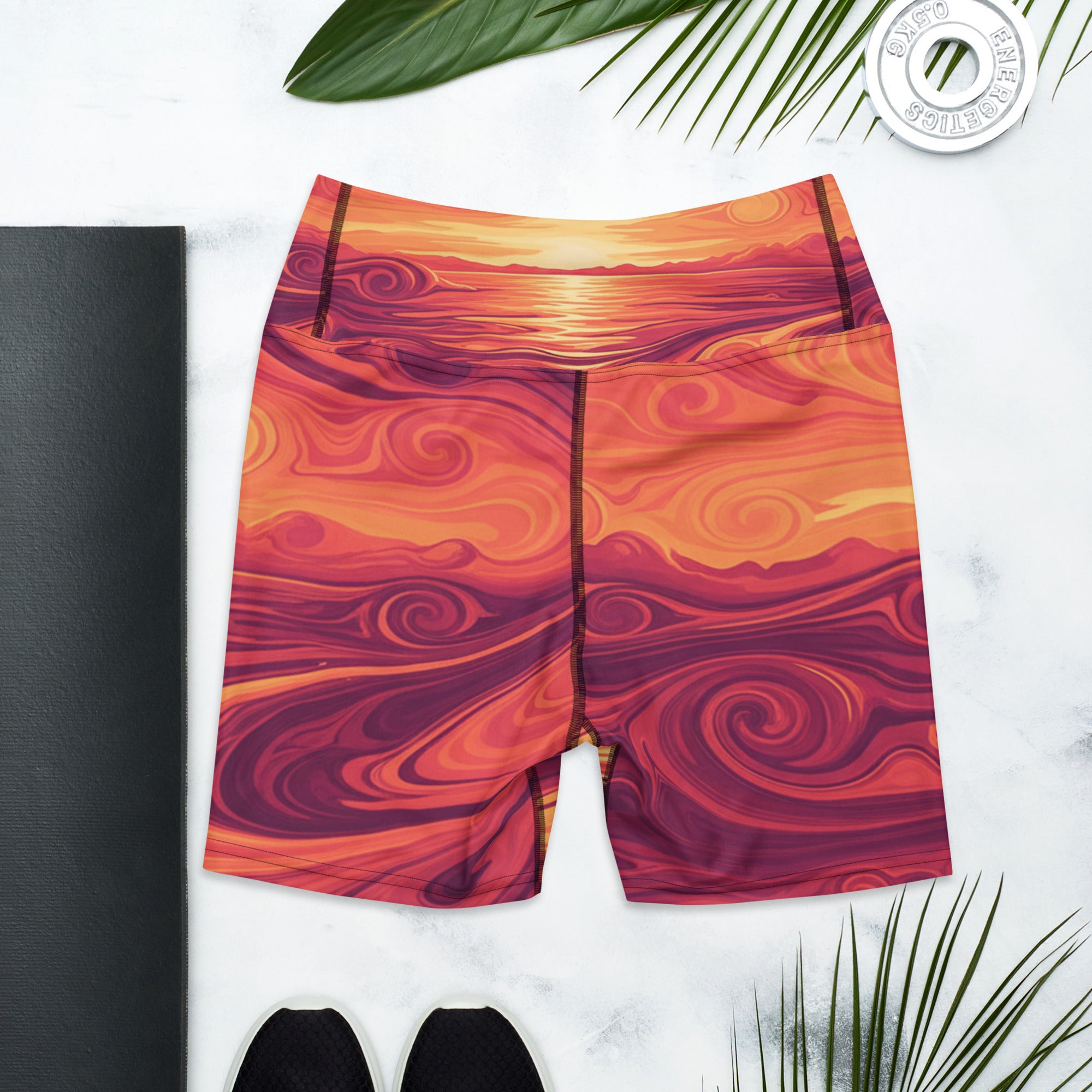 Liquid Marble Sunset Yoga Shorts | GearBunch