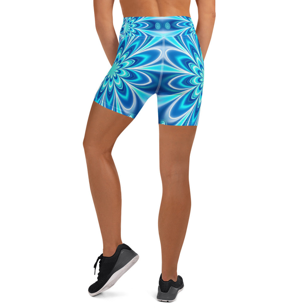 Psychedelic Electric Ocean Yoga Shorts | GearBunch