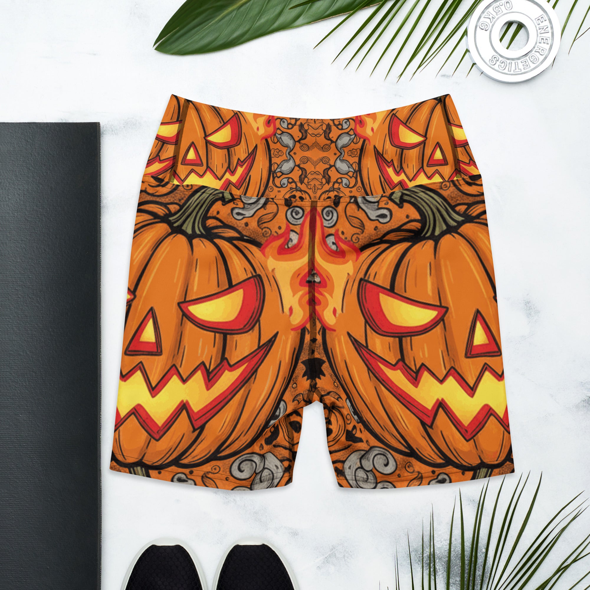 Carved Jack-o'-Lantern Glow Yoga Shorts | GearBunch