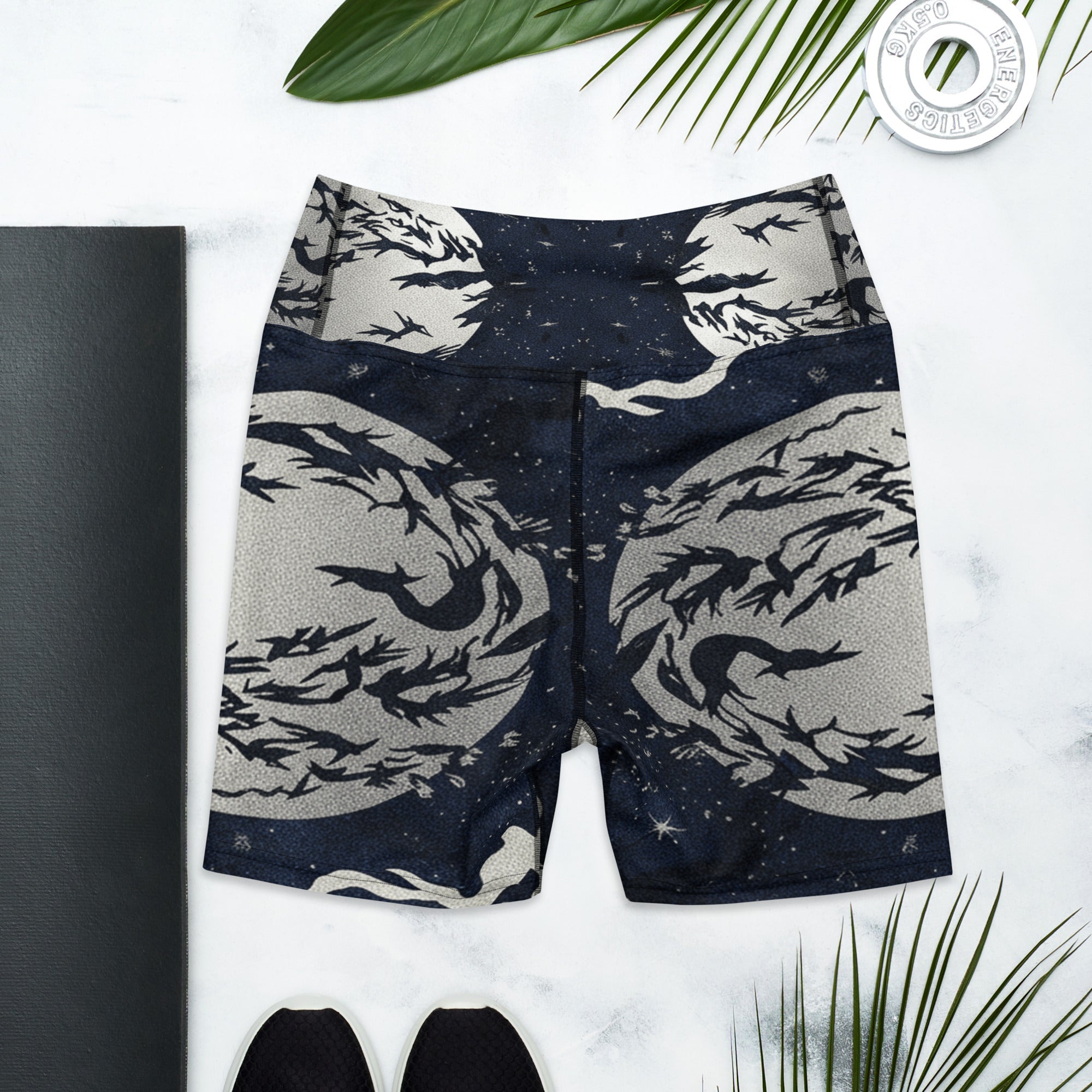 Crow Murmuration Moonlit Yoga Shorts | GearBunch