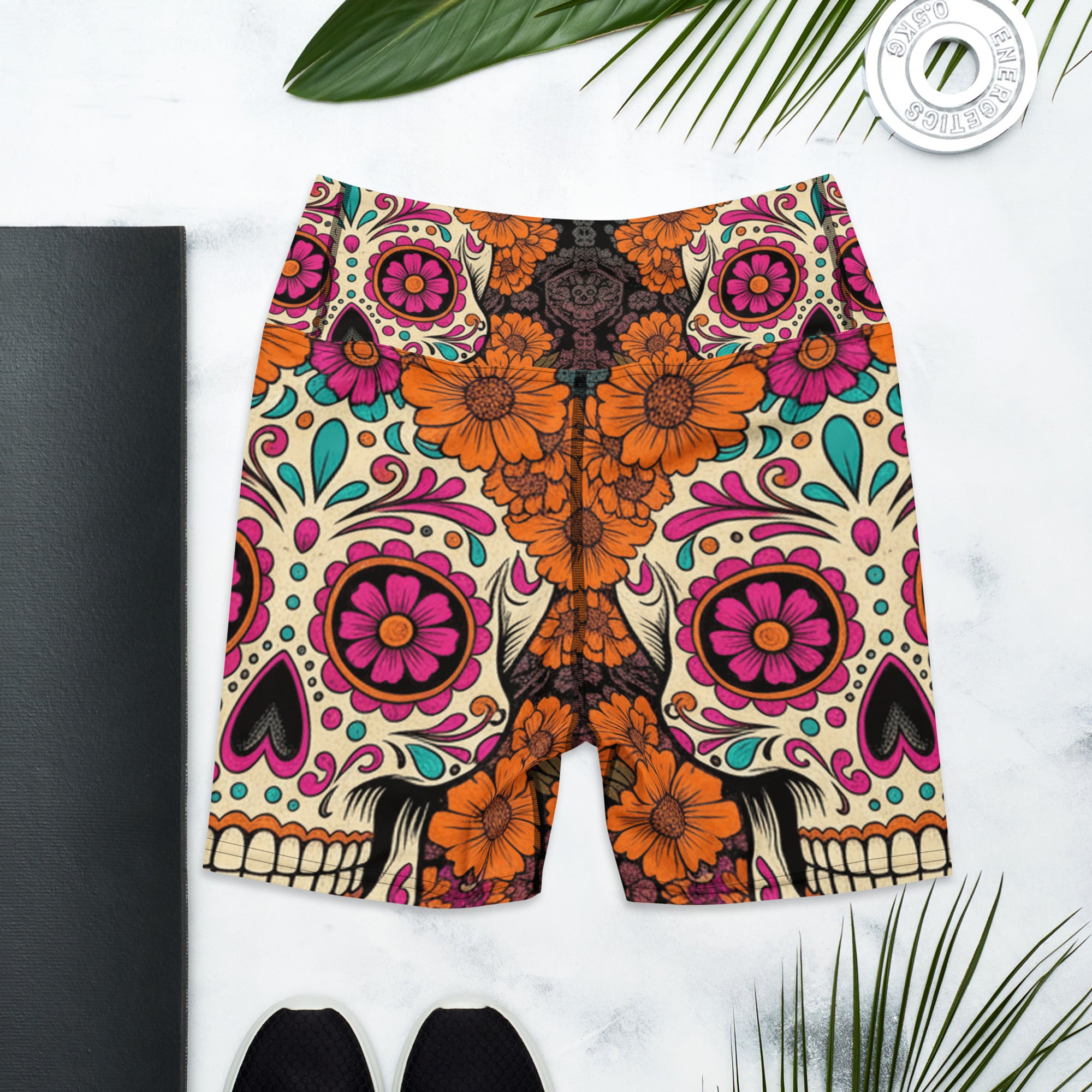 Día de los Muertos Marigold Yoga Shorts | GearBunch