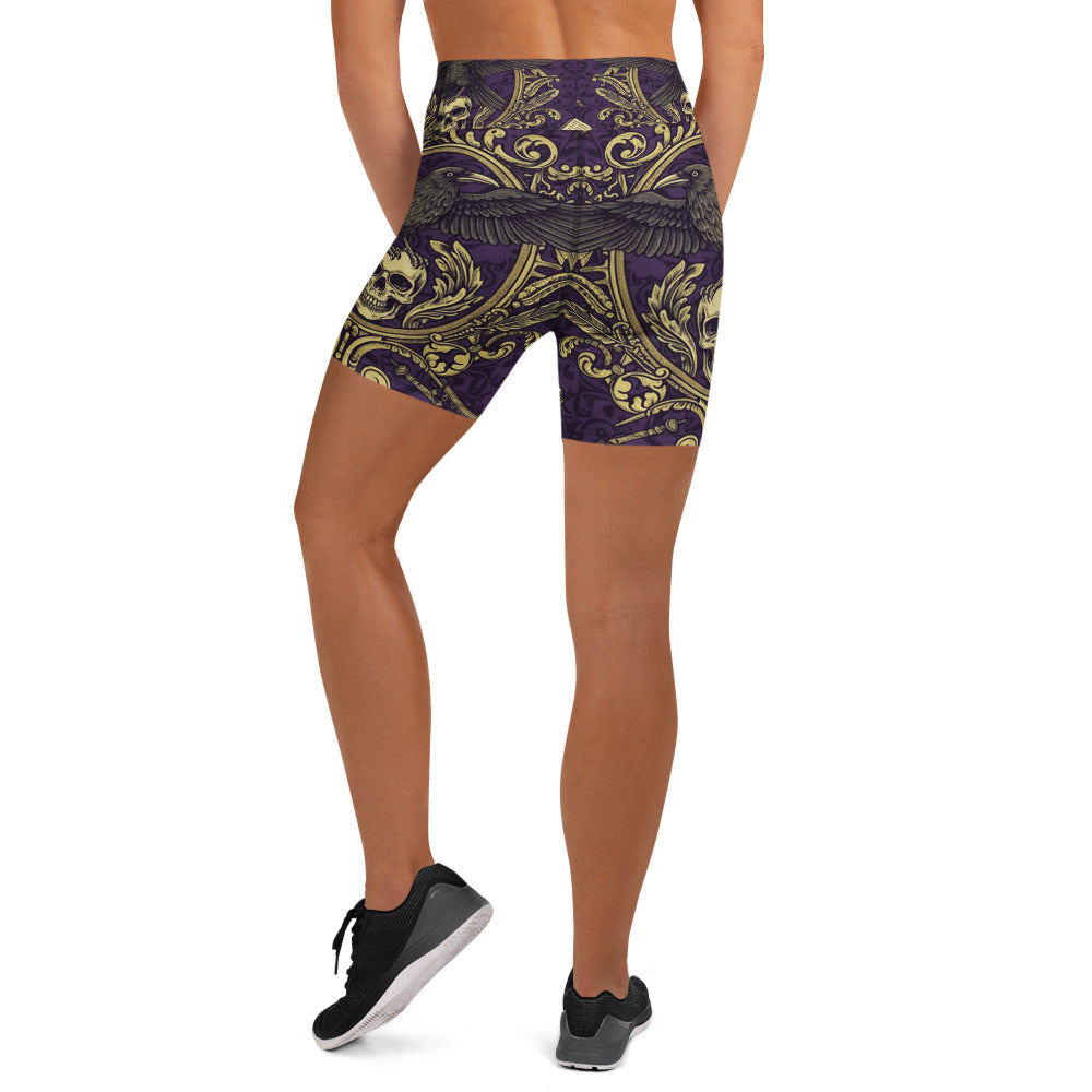Raven Damask Yoga Shorts | GearBunch