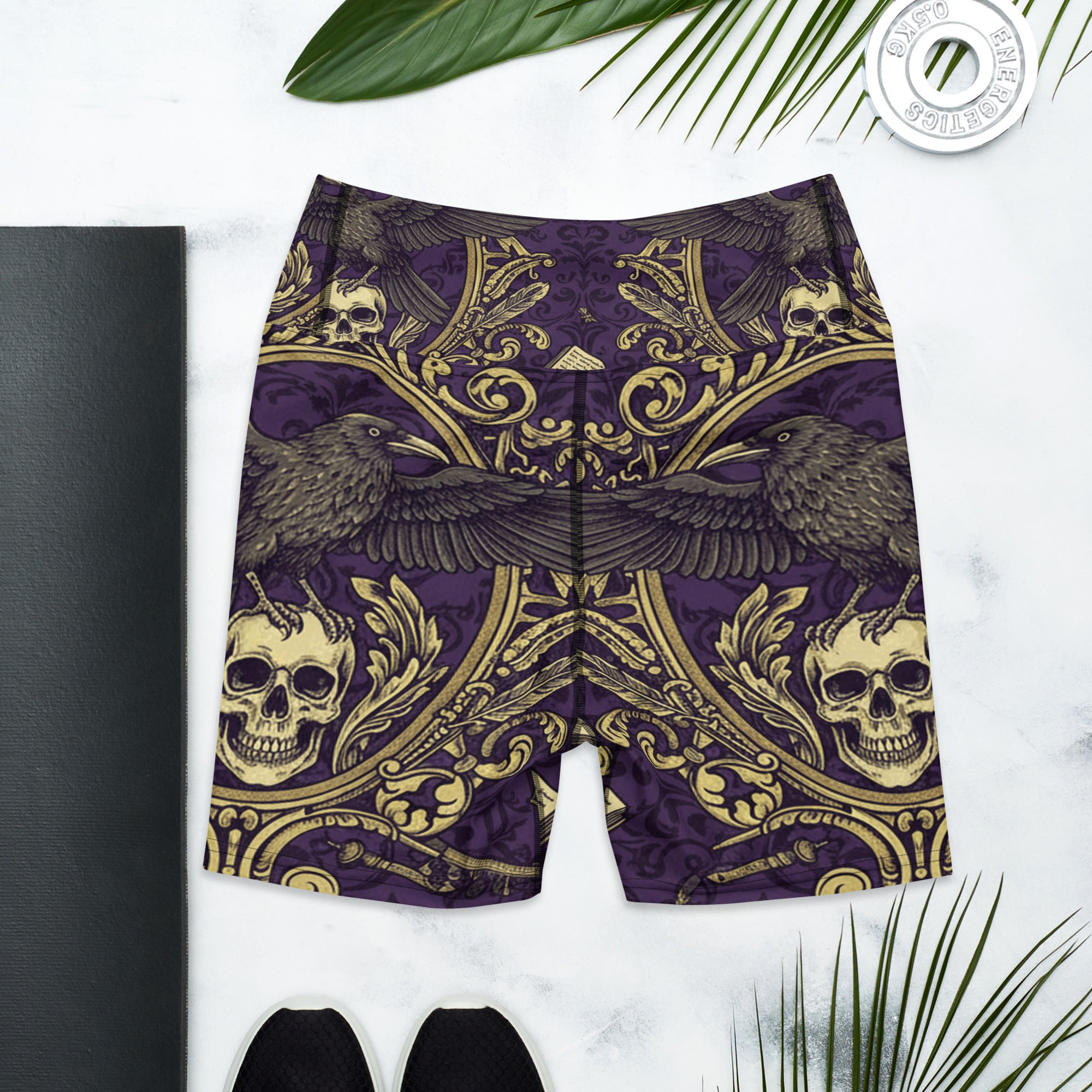 Raven Damask Yoga Shorts | GearBunch