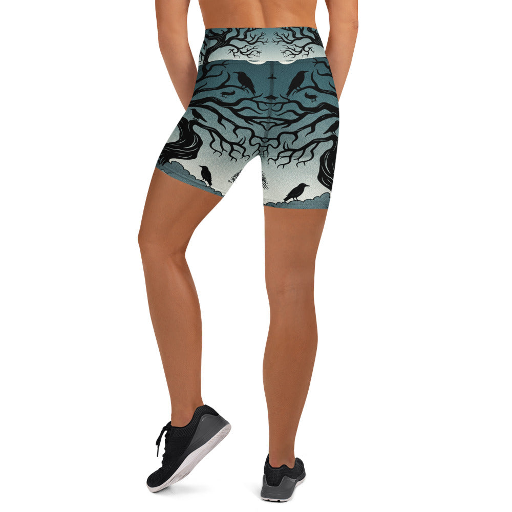 Haunted Forest Silhouette Yoga Shorts | GearBunch