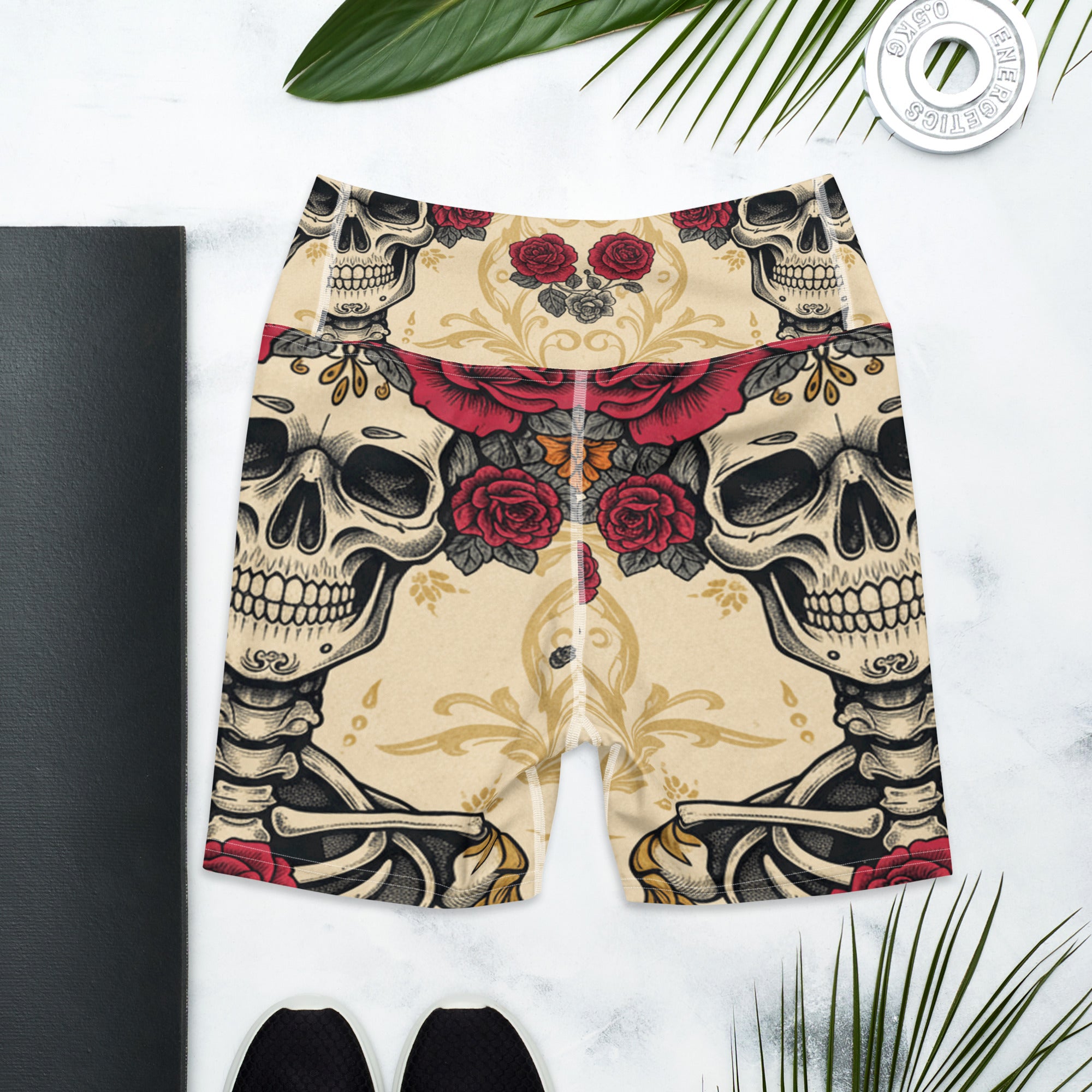 La Catrina Floral Crown Yoga Shorts | GearBunch