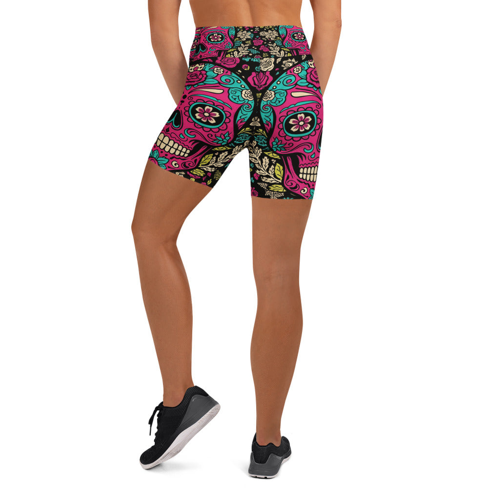 Sugar Skull Botanica Yoga Shorts | GearBunch