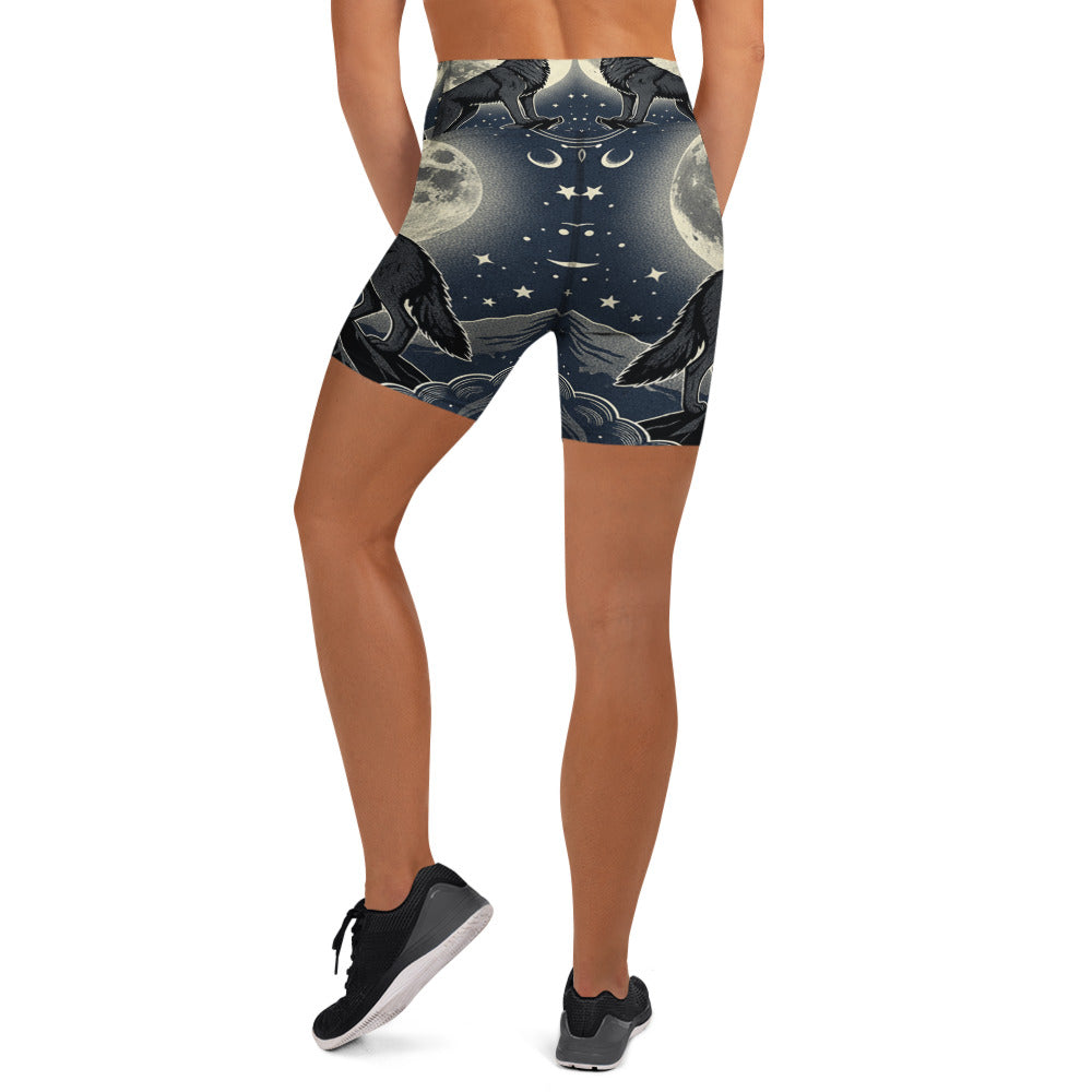 Wolf Howl Full Moon Yoga Shorts | GearBunch