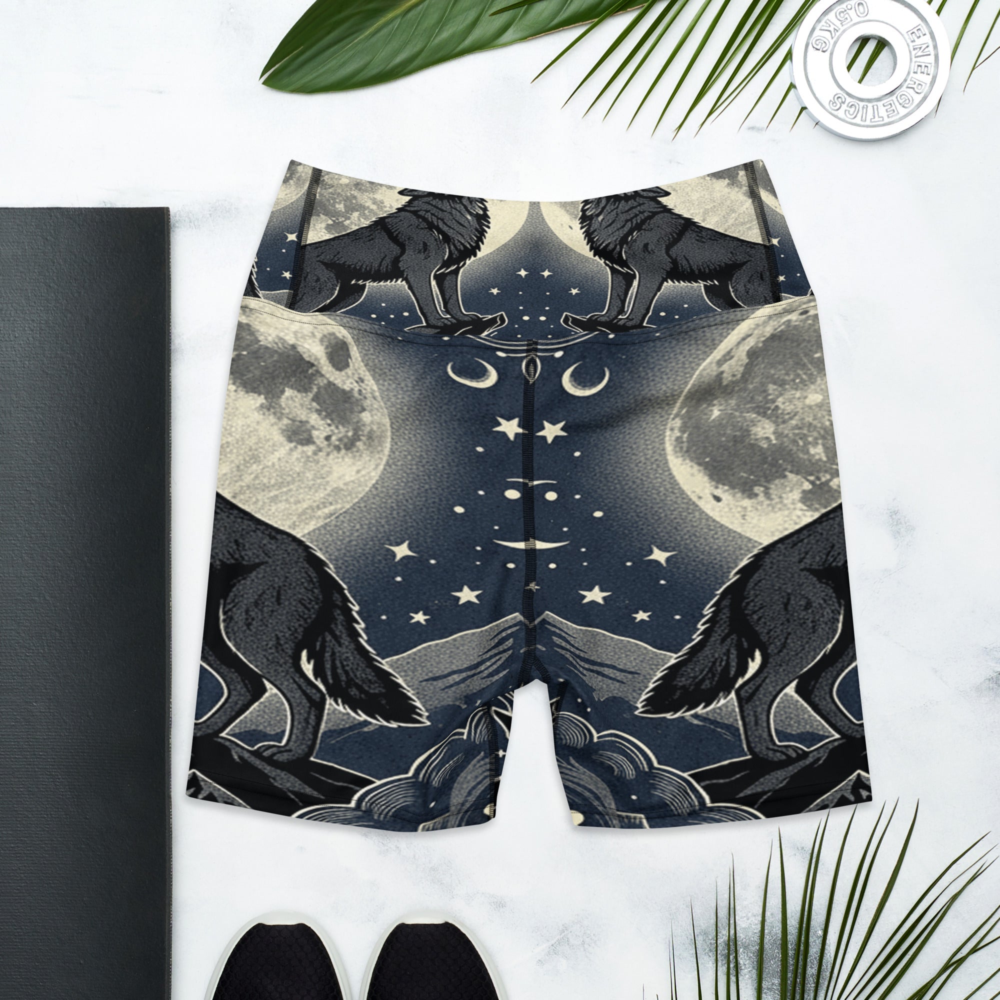 Wolf Howl Full Moon Yoga Shorts | GearBunch
