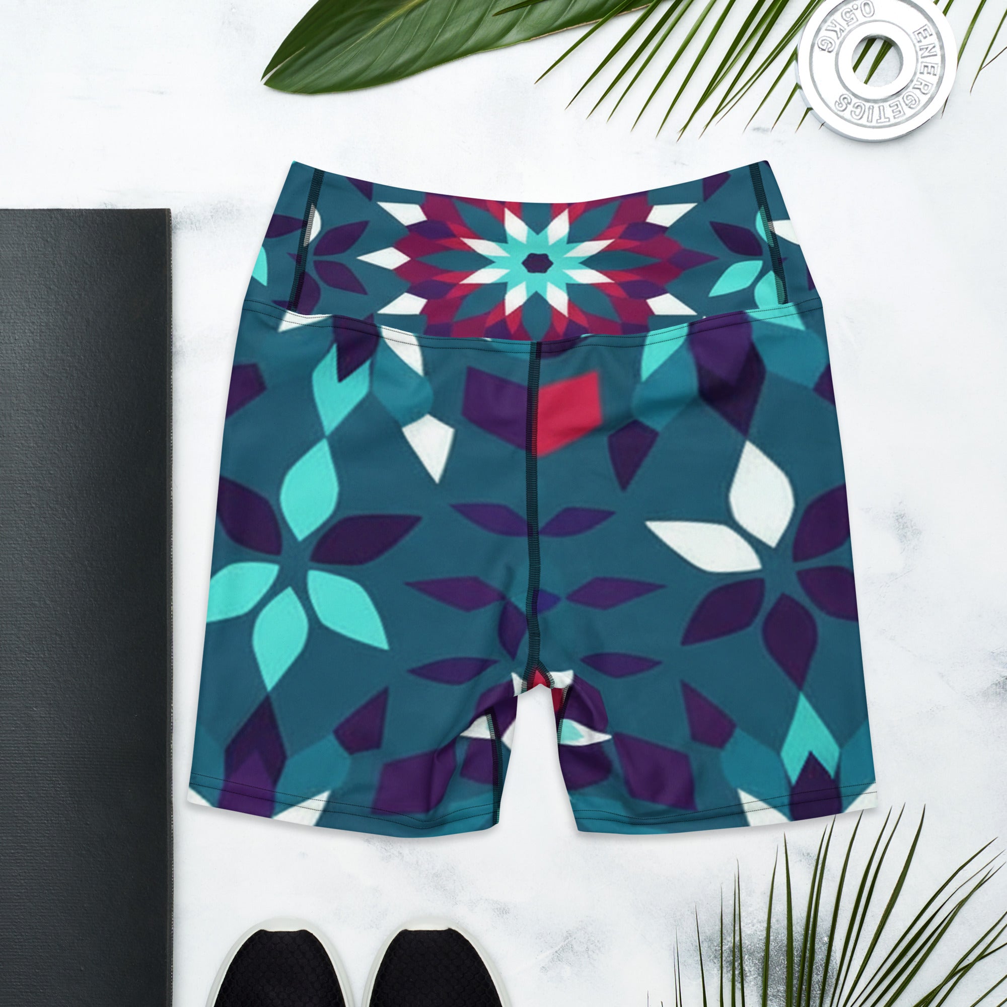Zellige Crimson Teal Yoga Shorts | GearBunch