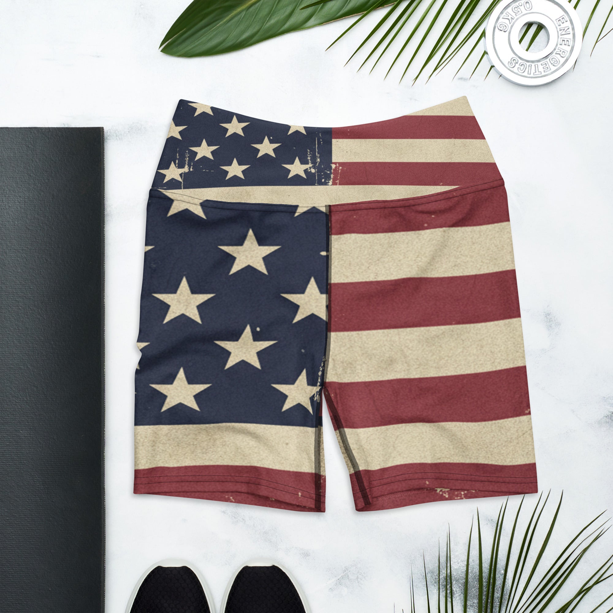 Vintage Distressed American Flag Yoga Shorts | GearBunch