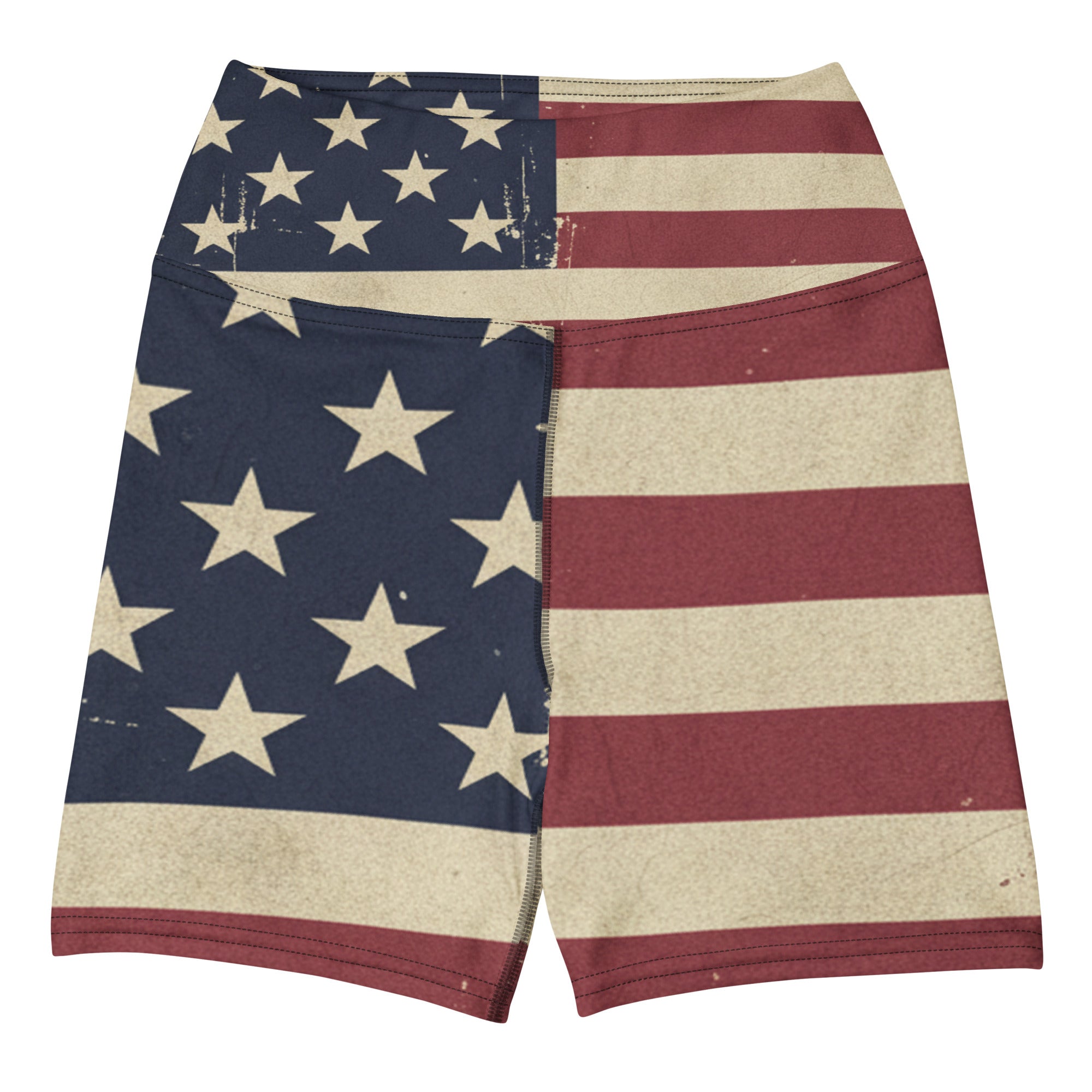 Vintage Distressed American Flag Yoga Shorts | GearBunch