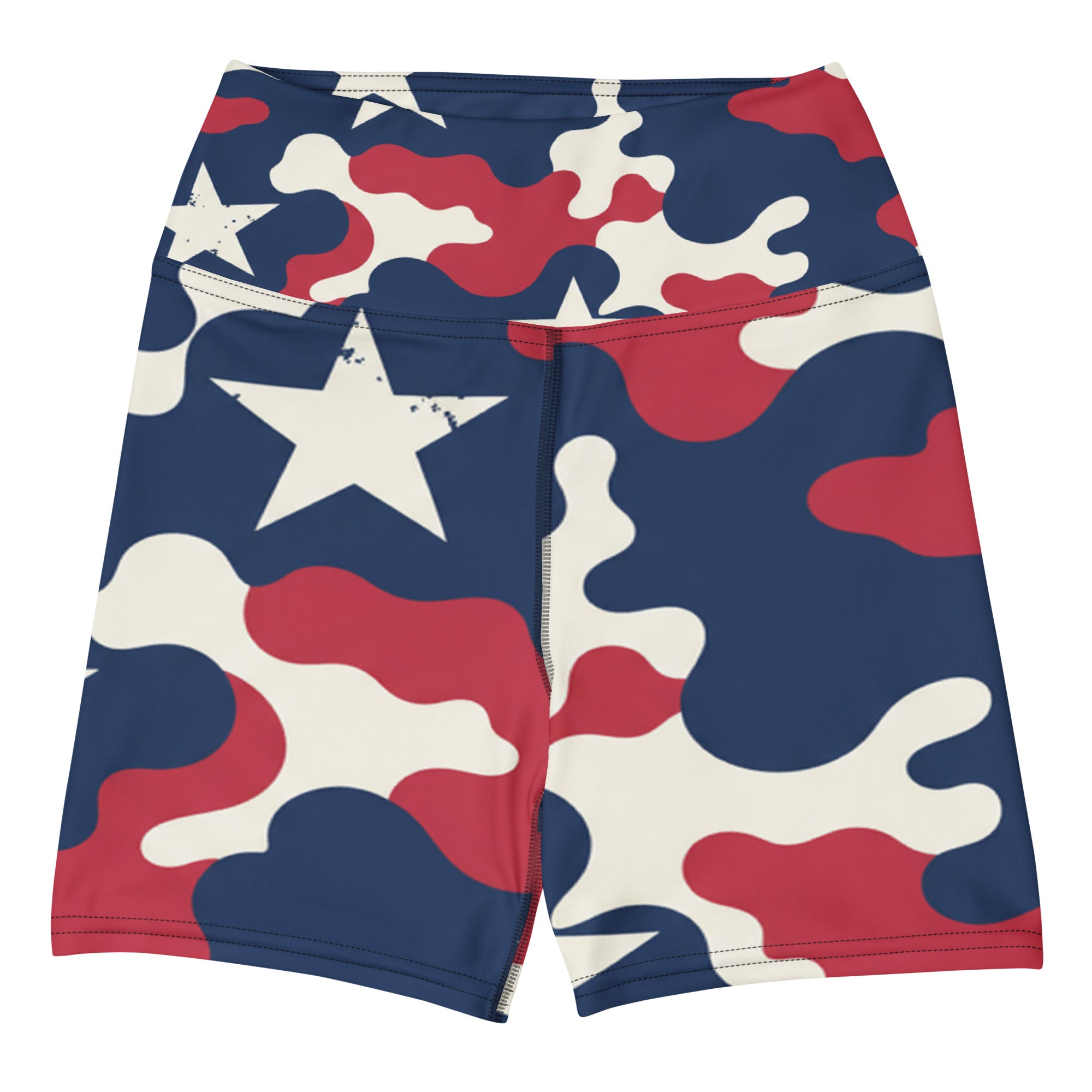 Red White Blue Camo Stars Yoga Shorts | GearBunch