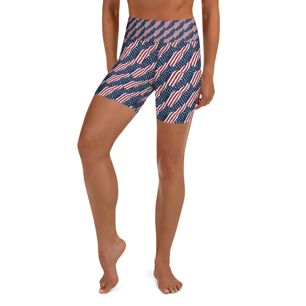 American Flag Repeat Pattern Yoga Shorts | GearBunch