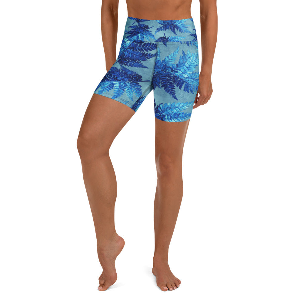 Electrik Blue Ferns Yoga Shorts | GearBunch