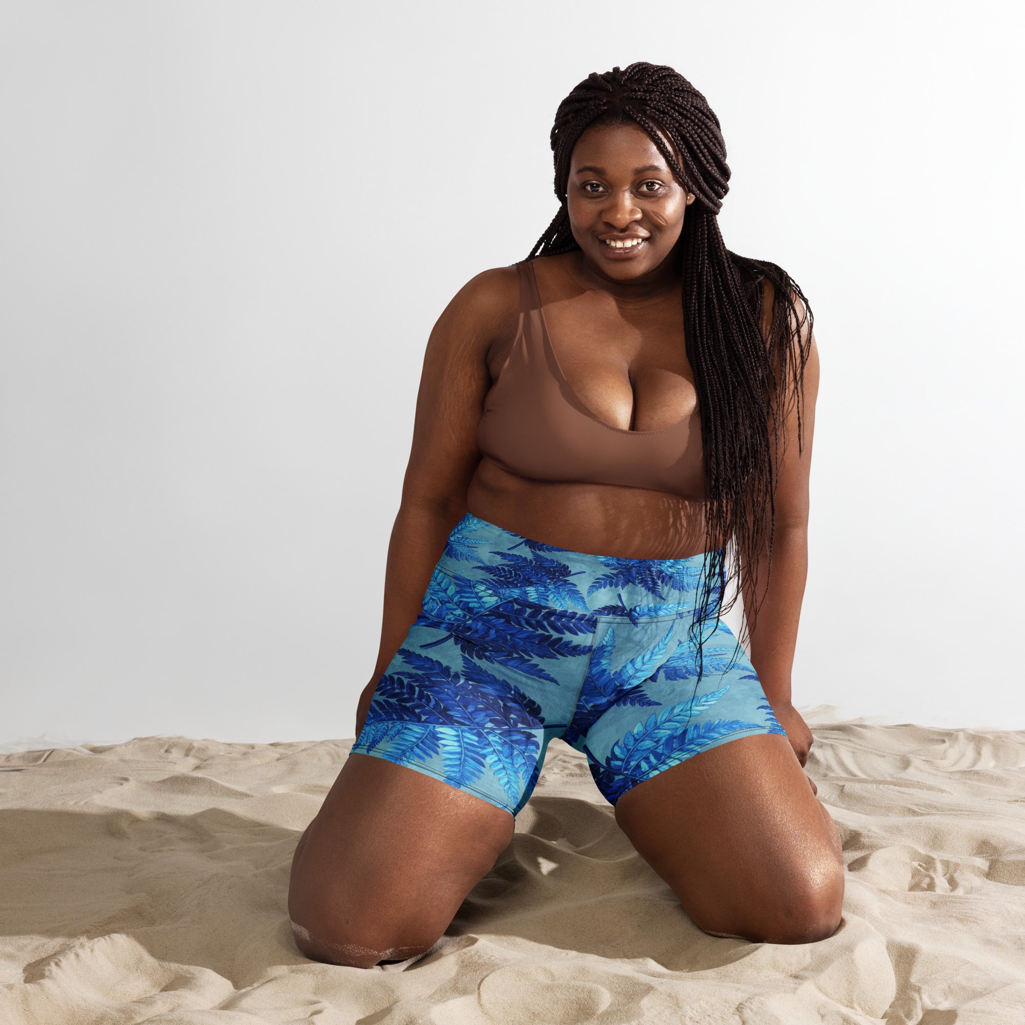 Electrik Blue Ferns Yoga Shorts | GearBunch