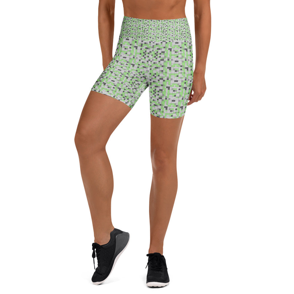 Women's small blocks geometric yoga shorts front view