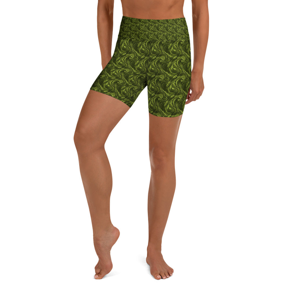 Olive Green Velvet Yoga Shorts | GearBunch