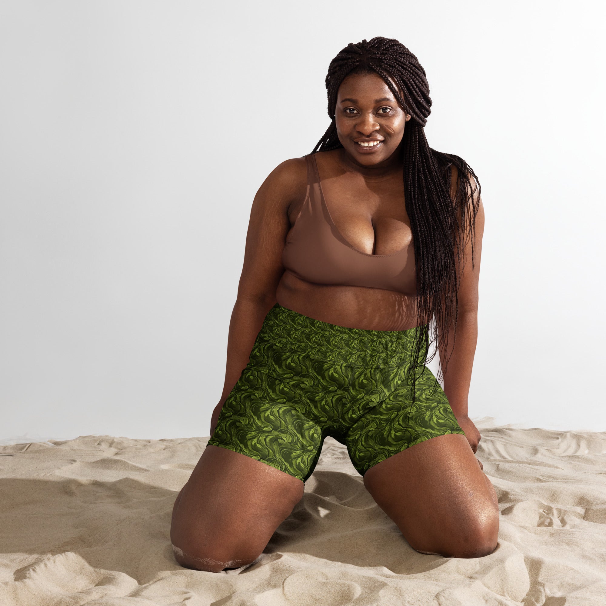 Olive Green Velvet Yoga Shorts | GearBunch
