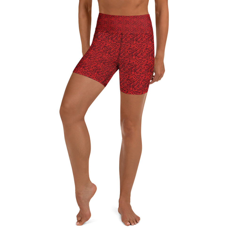 Red Snake Bird Divination Yoga Shorts | GearBunch