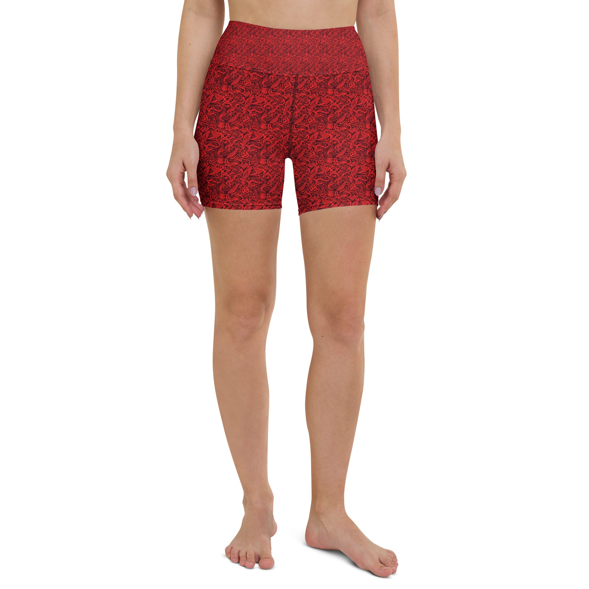 Red Snake Bird Divination Yoga Shorts | GearBunch