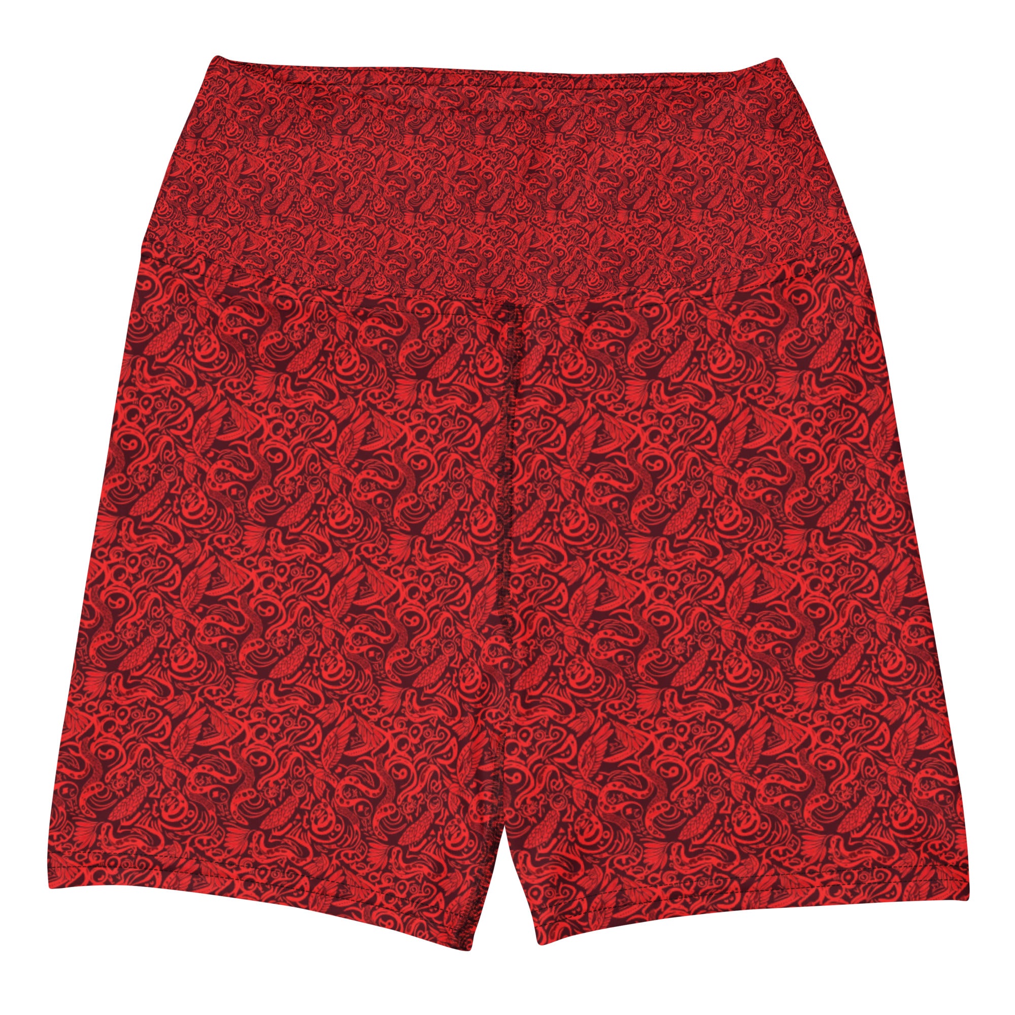 Red Snake Bird Divination Yoga Shorts | GearBunch