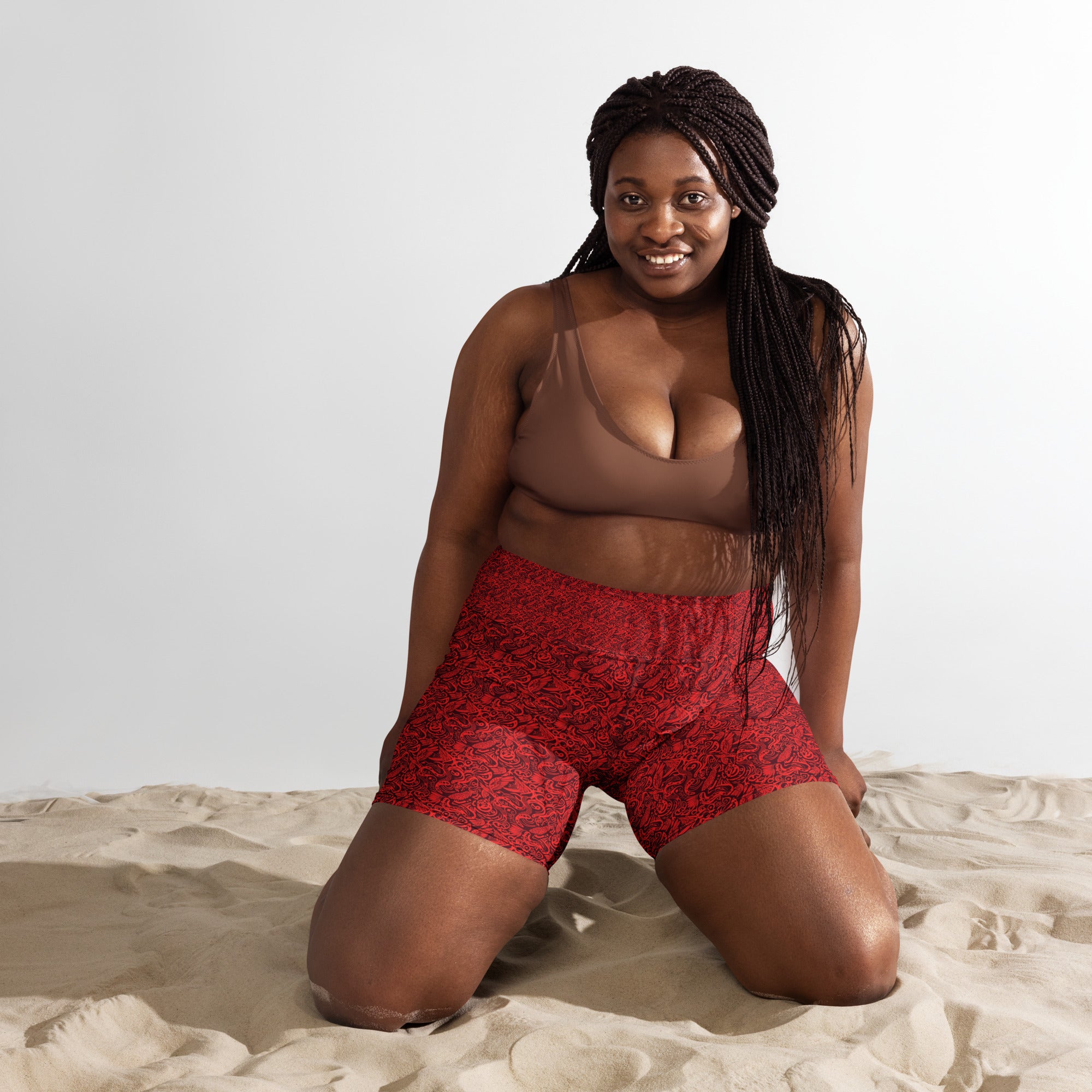 Red Snake Bird Divination Yoga Shorts | GearBunch