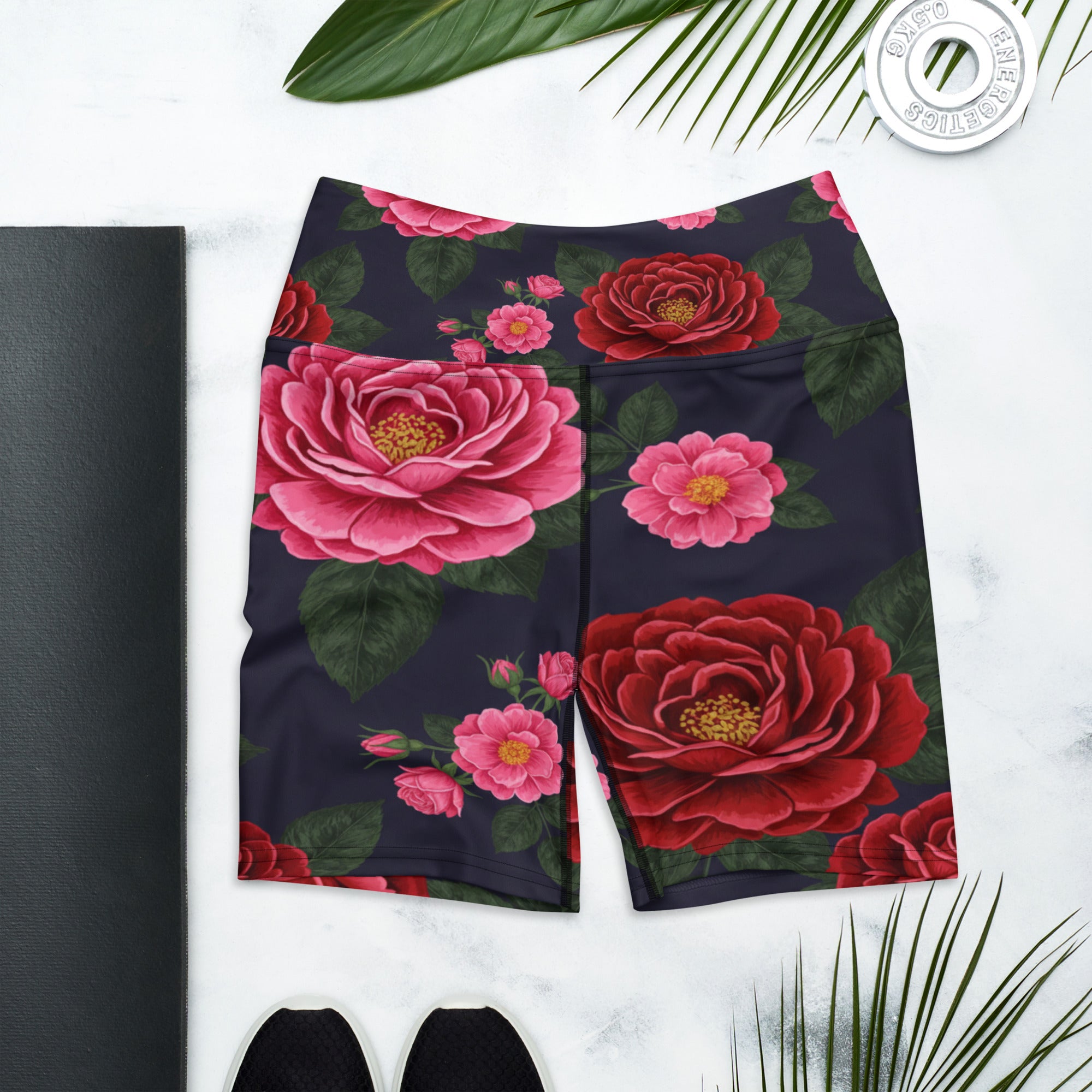 Midnight Garden Roses Yoga Shorts | GearBunch