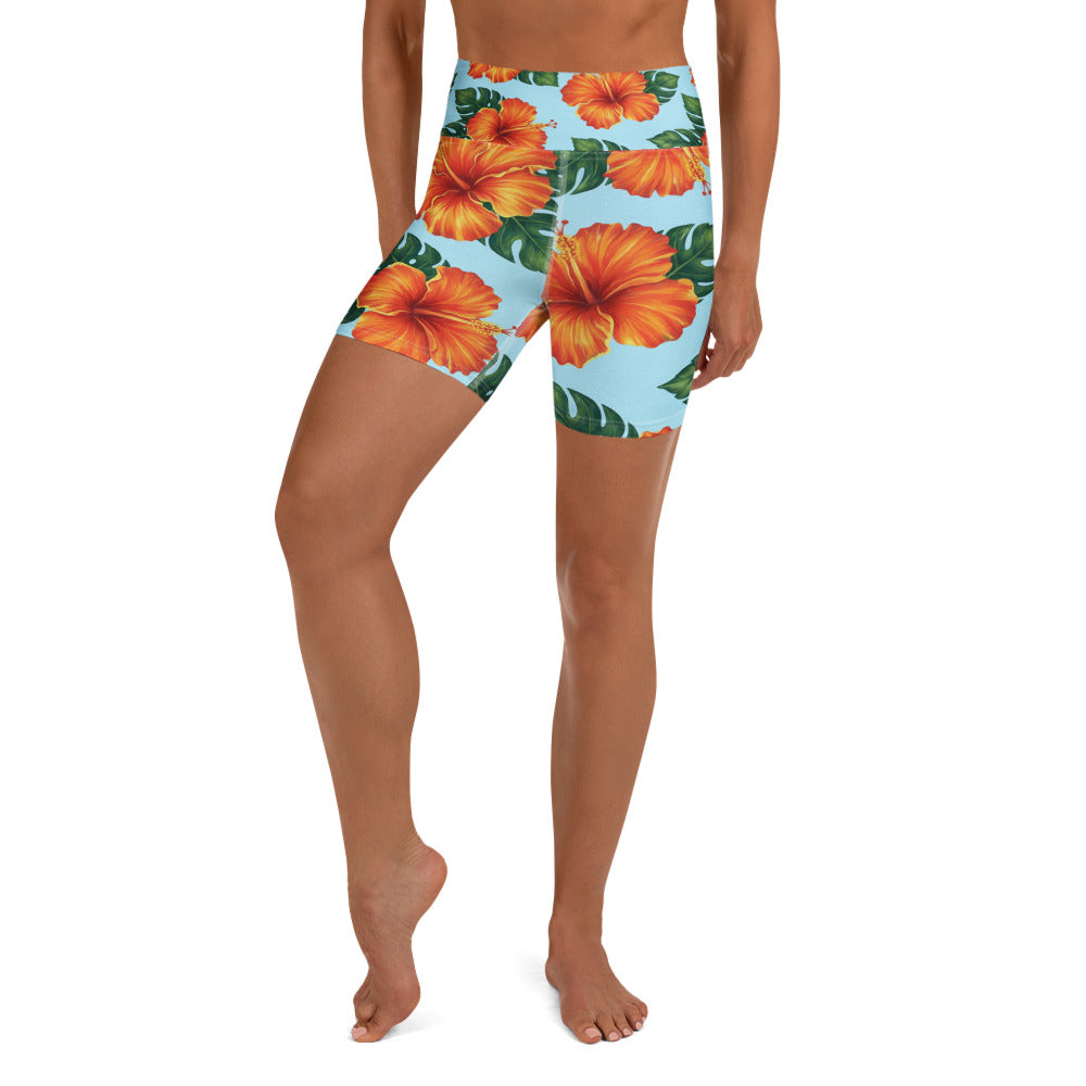 Tropical Hibiscus Bloom Yoga Shorts | GearBunch
