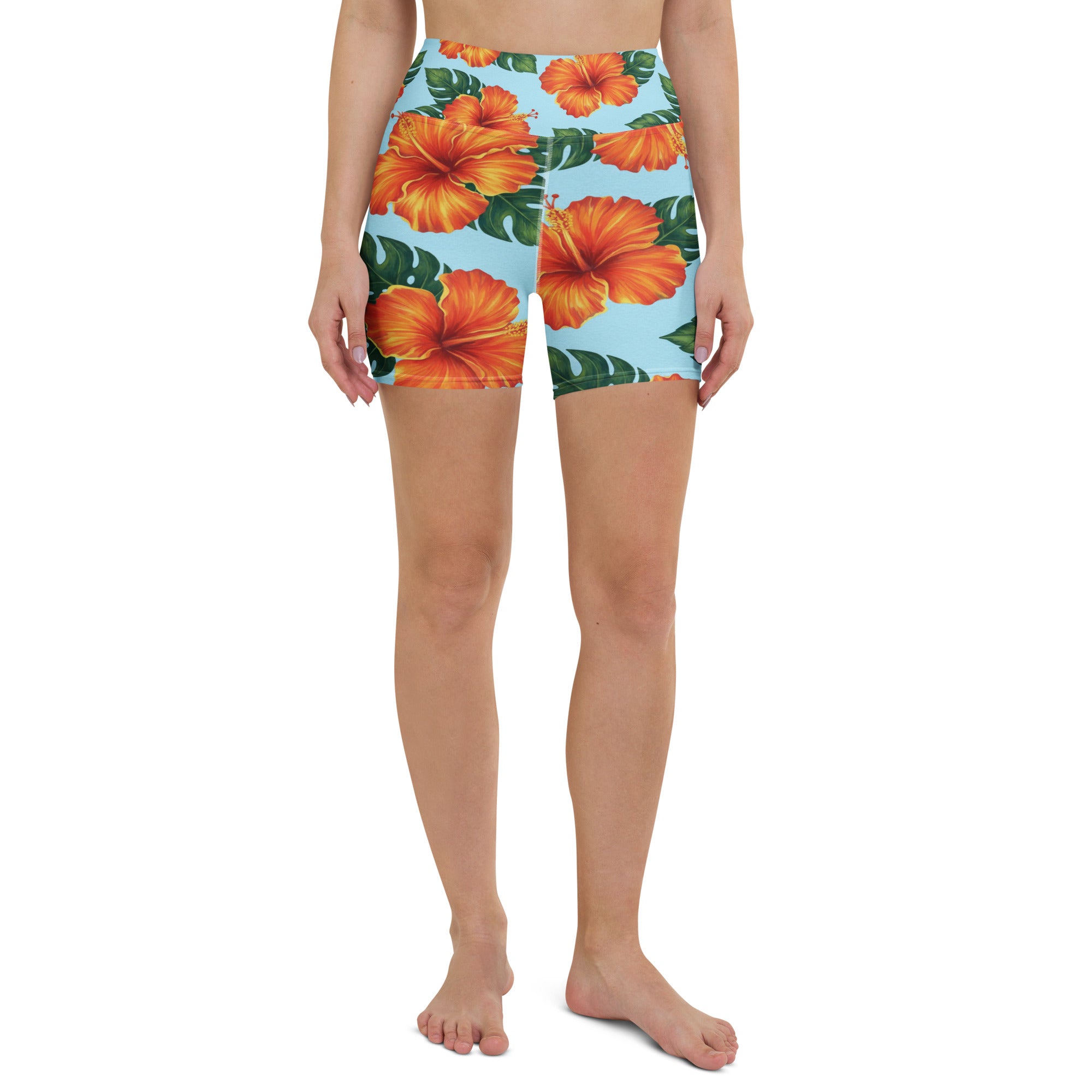 Tropical Hibiscus Bloom Yoga Shorts | GearBunch