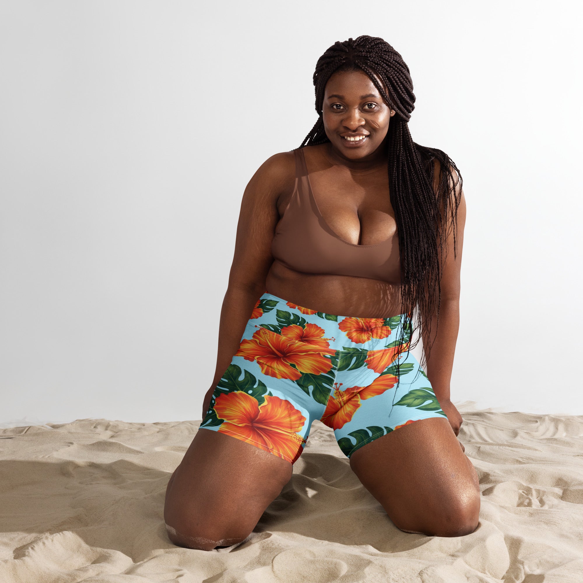 Tropical Hibiscus Bloom Yoga Shorts | GearBunch