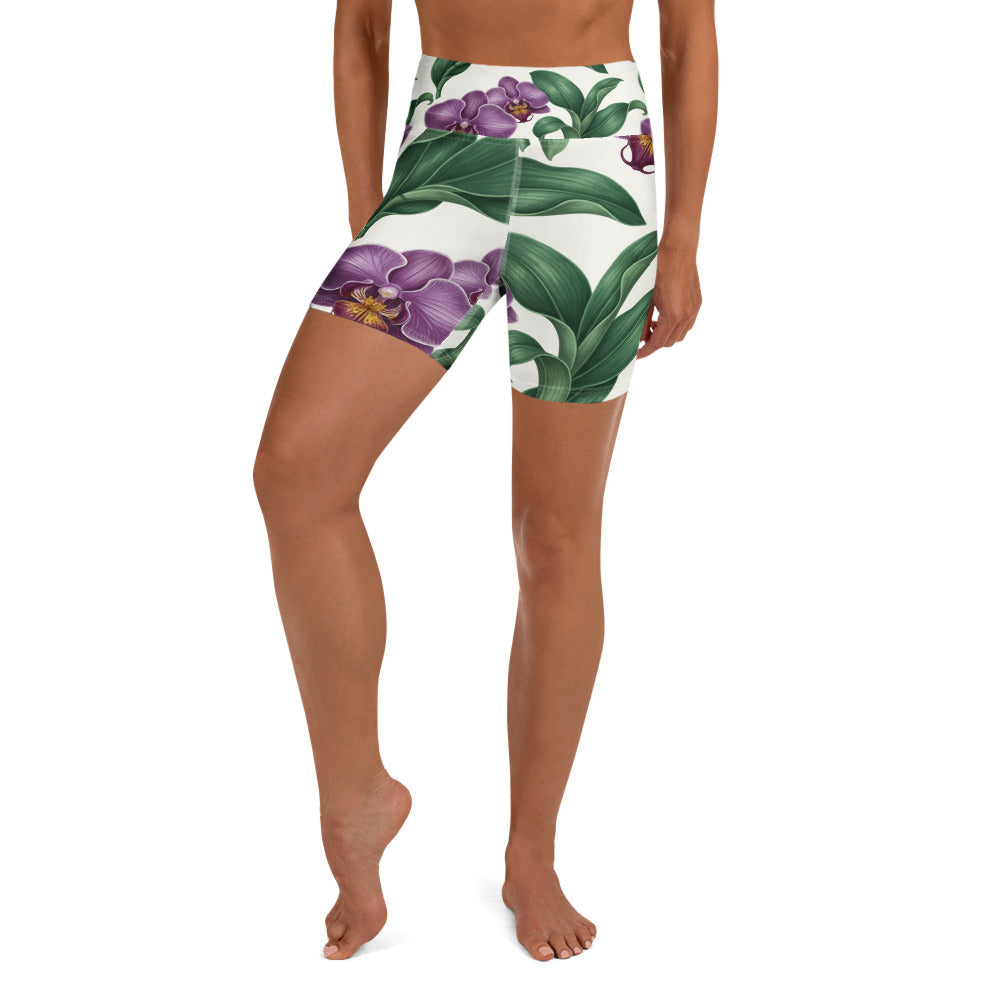 Vintage Botanical Orchids Yoga Shorts | GearBunch