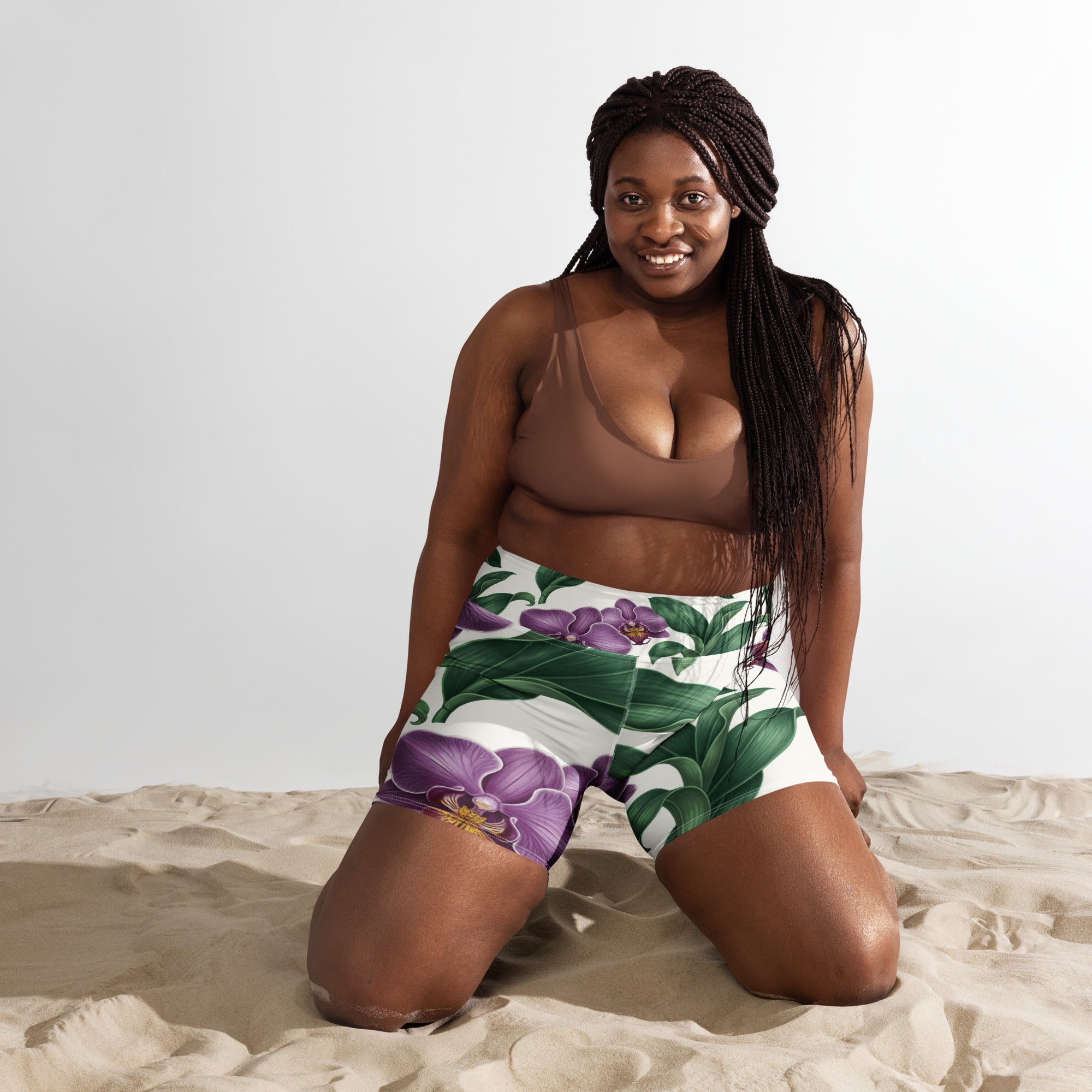 Vintage Botanical Orchids Yoga Shorts | GearBunch
