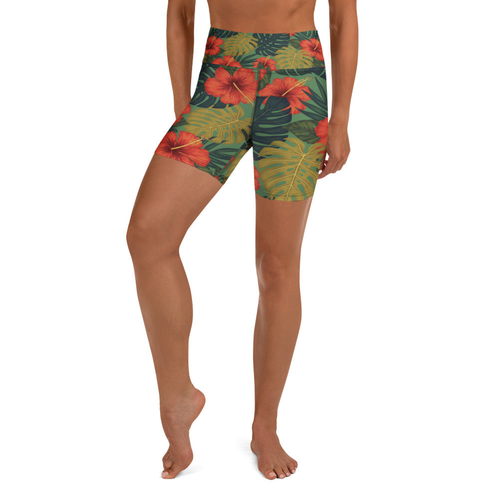 Bold Tropical Leaves Yoga Shorts | GearBunch