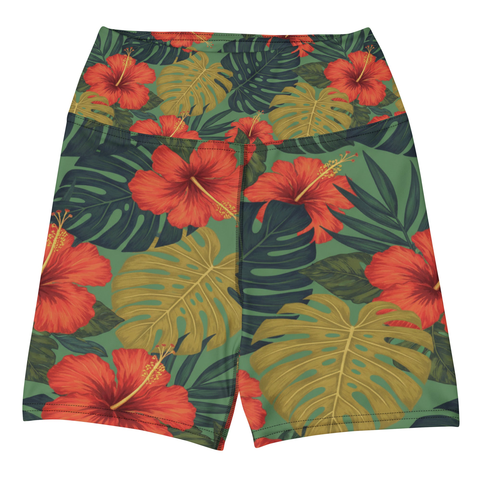 Bold Tropical Leaves Yoga Shorts | GearBunch