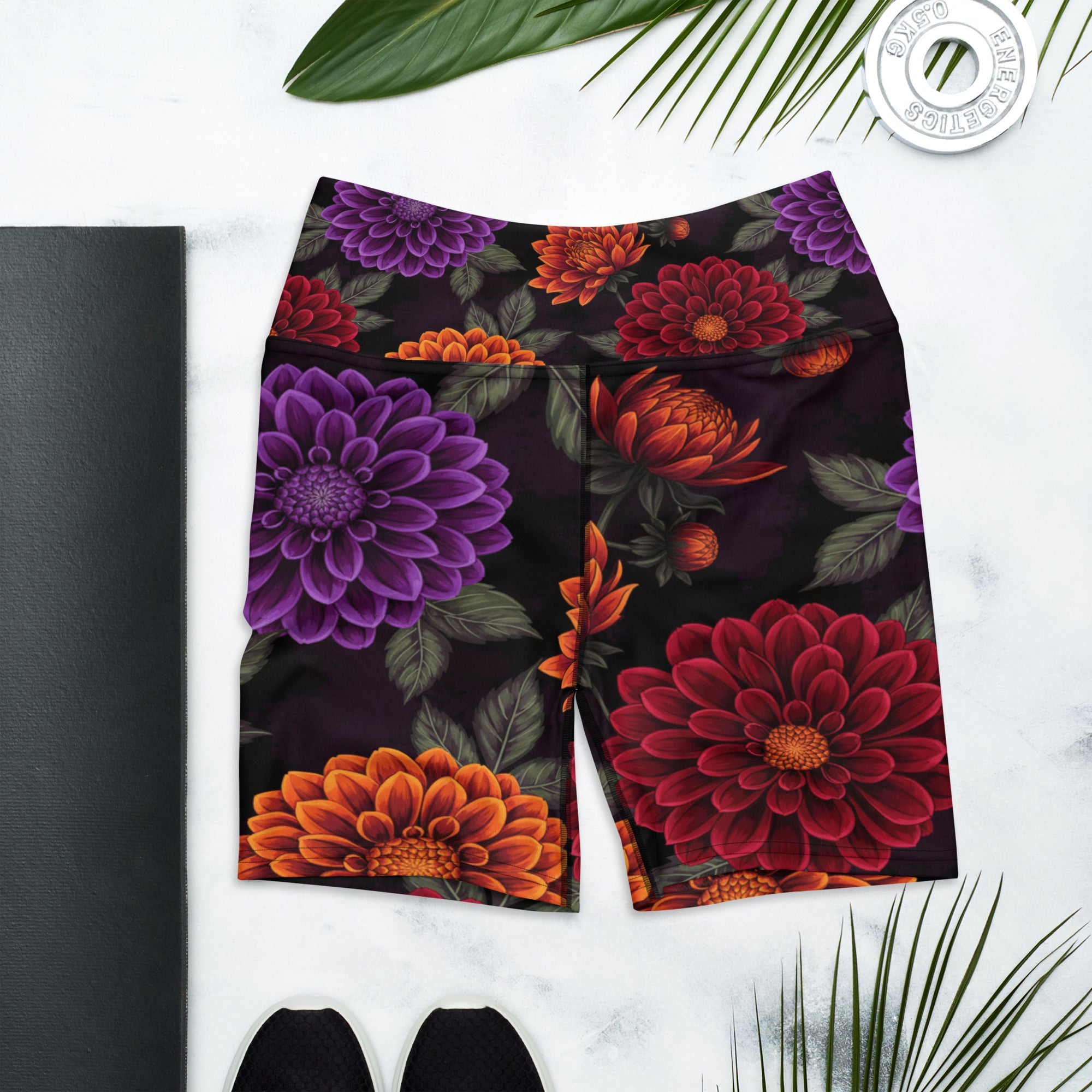 Opulent Dahlia Garden Yoga Shorts | GearBunch