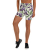 Women's art nouveau iris printed yoga shorts front view