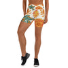 Women's retro floral seventies yoga shorts front view