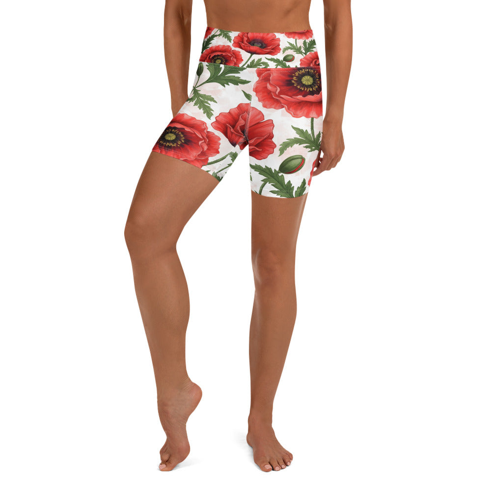 Whimsical Garden Poppies Yoga Shorts | GearBunch