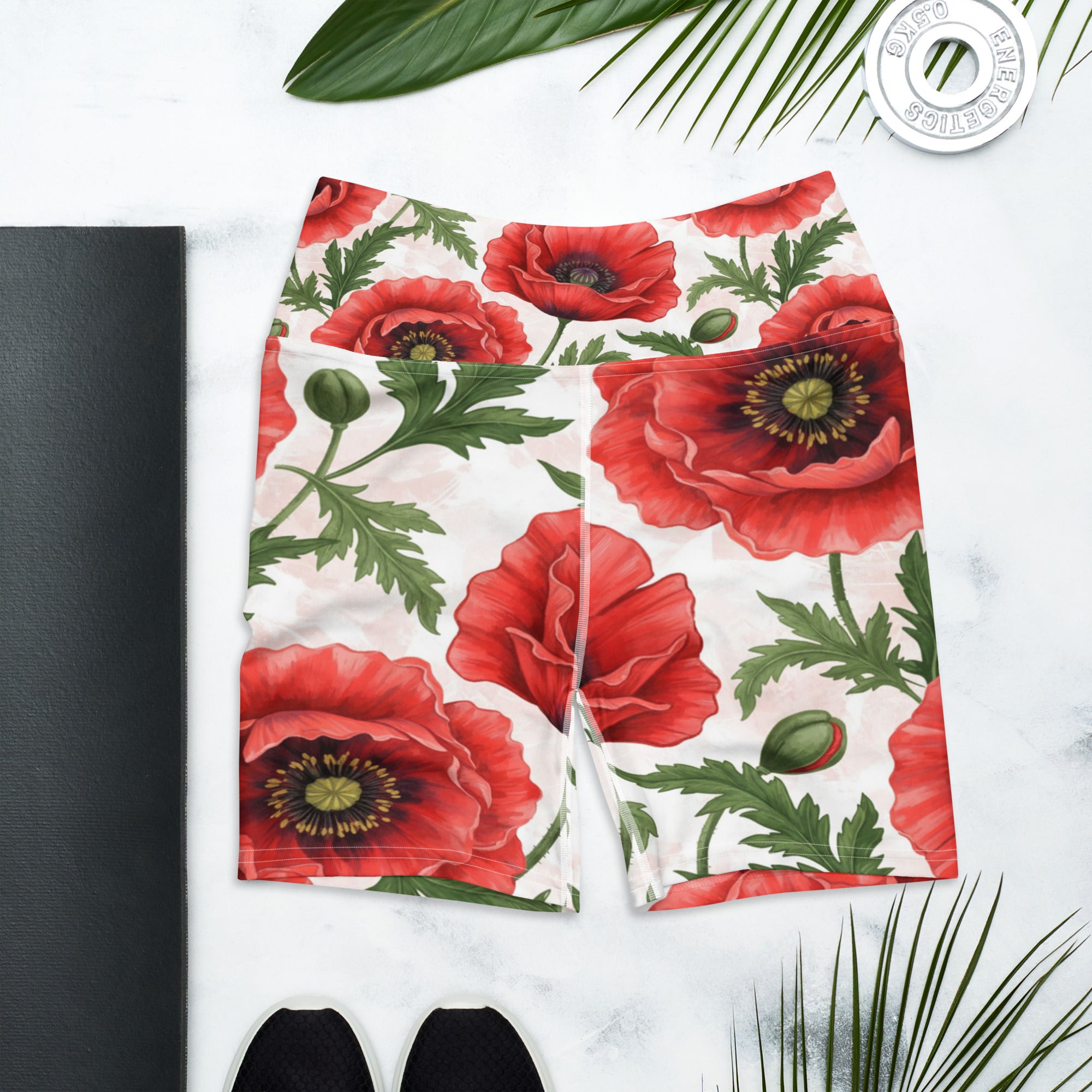 Whimsical Garden Poppies Yoga Shorts | GearBunch